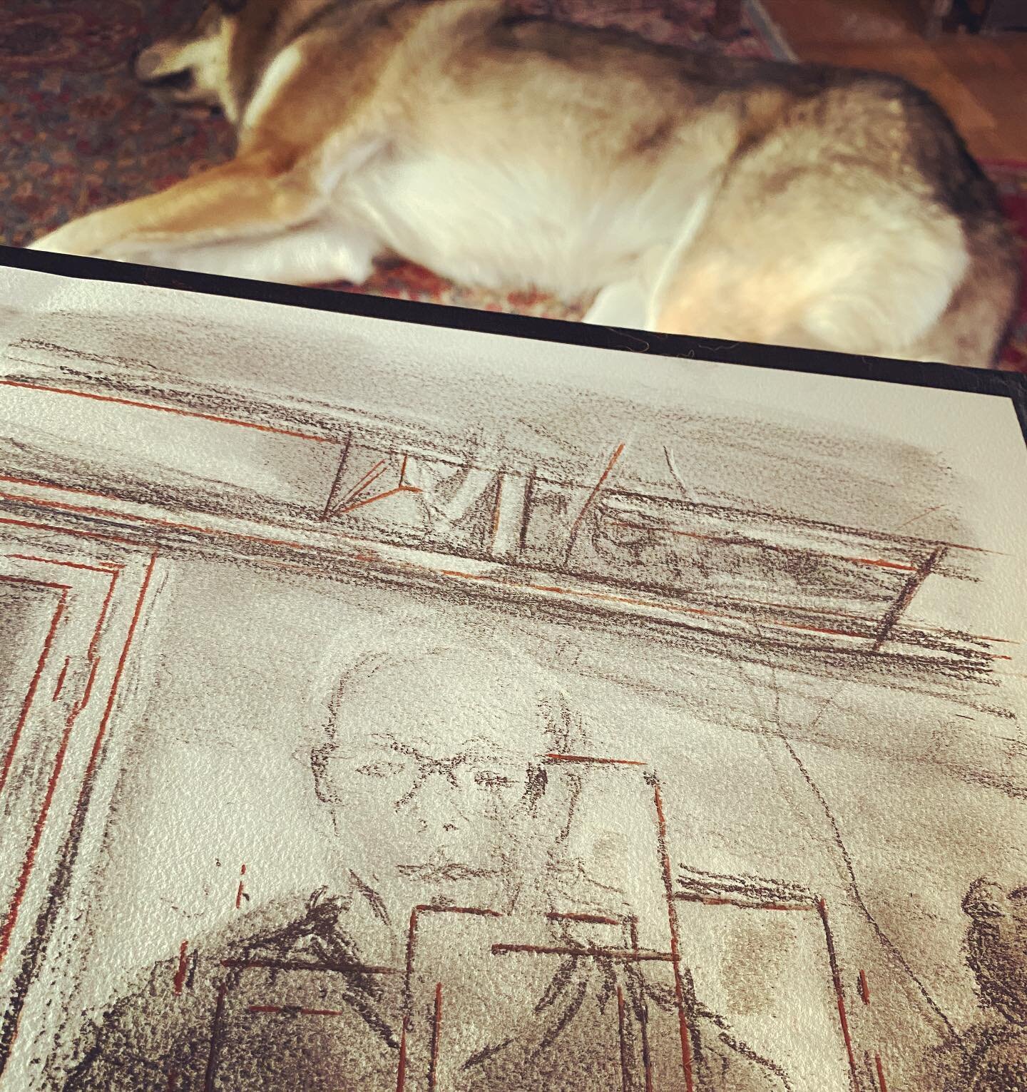Hanging with the crew while they play games &amp; music, starting an experimental time drawing :)