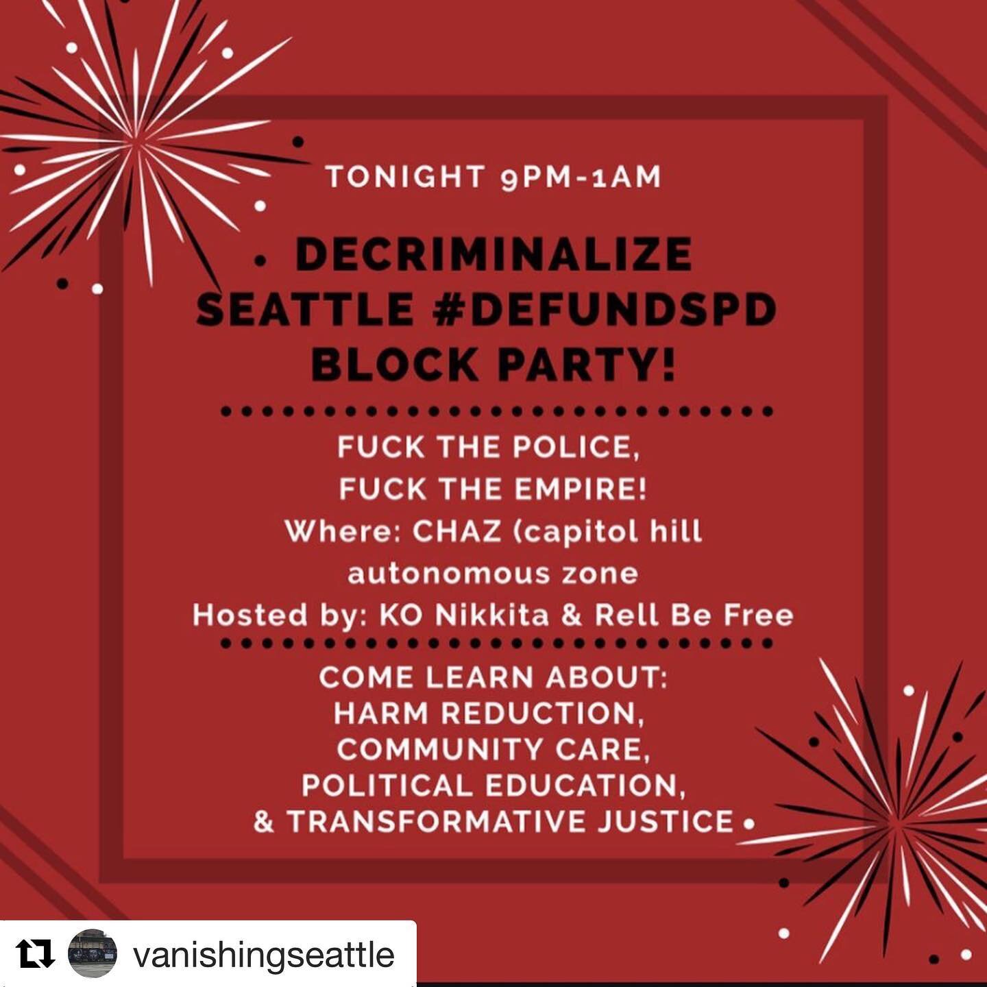 #Repost @vanishingseattle with @get_repost
・・・
Going down now! @ CHAZ
@rellbefree @nikkitaoliver  #blacklivesmatter #blacklivesmatterseattle #blm #CHAZ #TheCHAZ #capitolhillautonomouszone #defundspd #defundspdblockparty #capitolhillblockparty #reclai