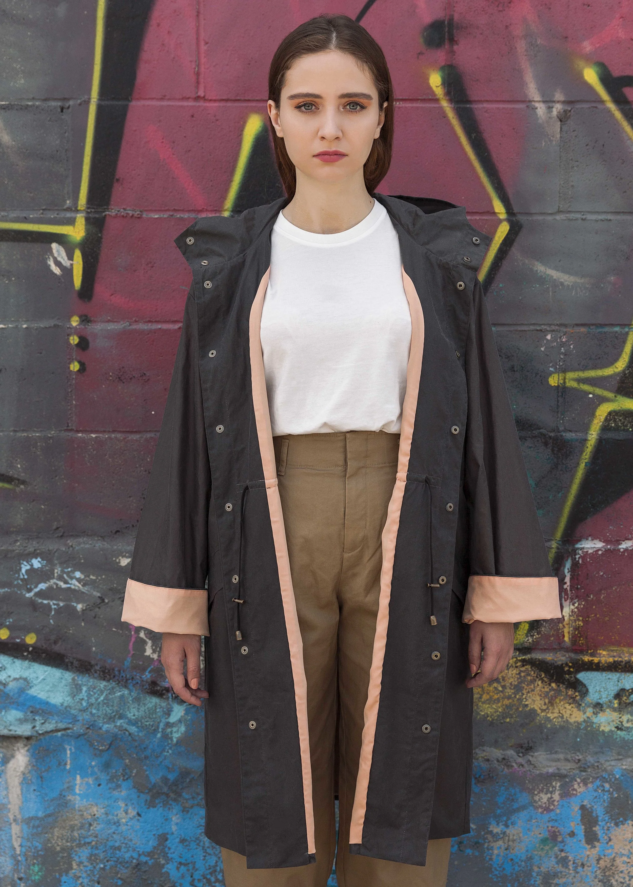 charcoal peach waxed cotton raincoat trevor nathan