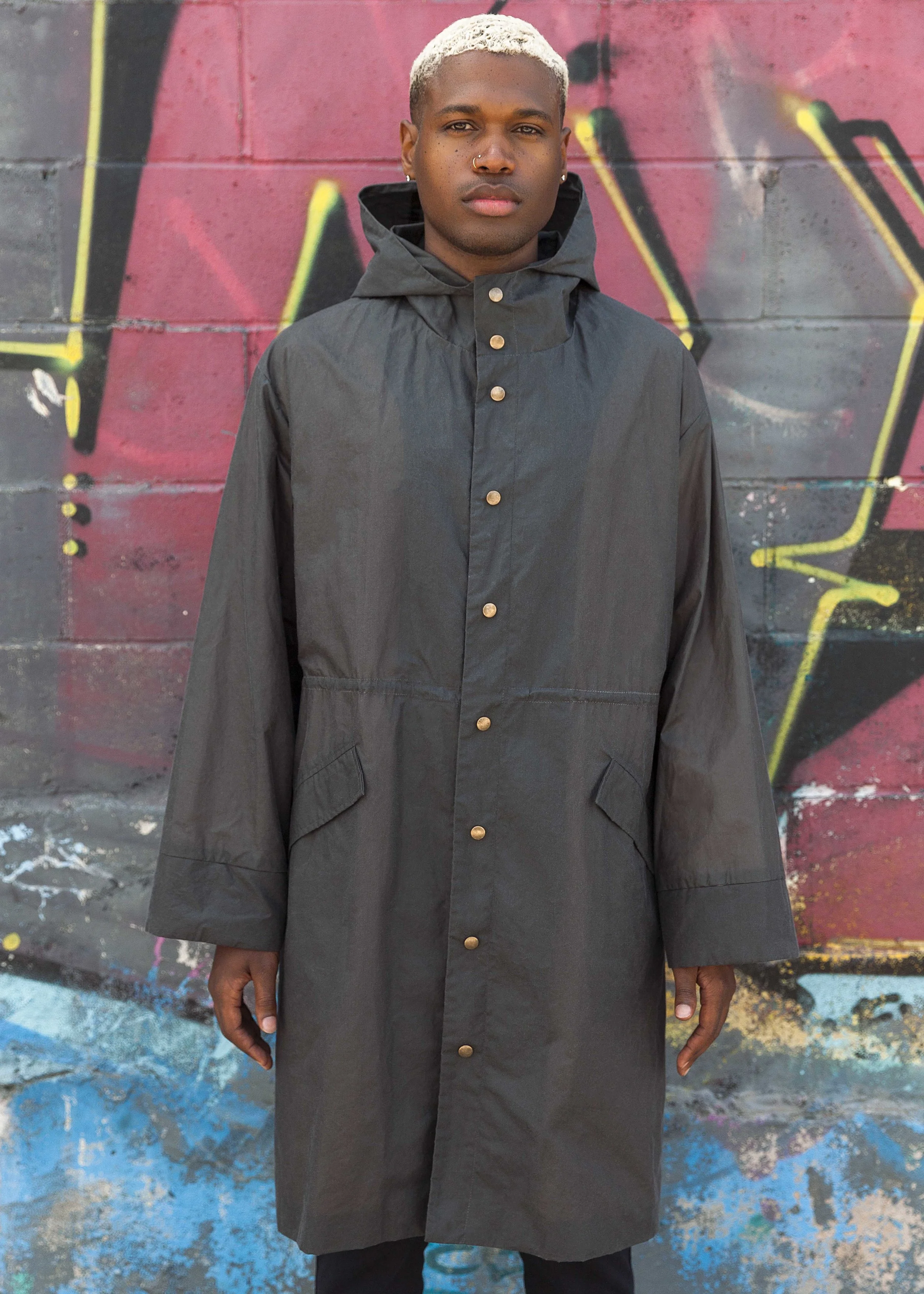 charcoal peach waxed cotton raincoat trevor nathan