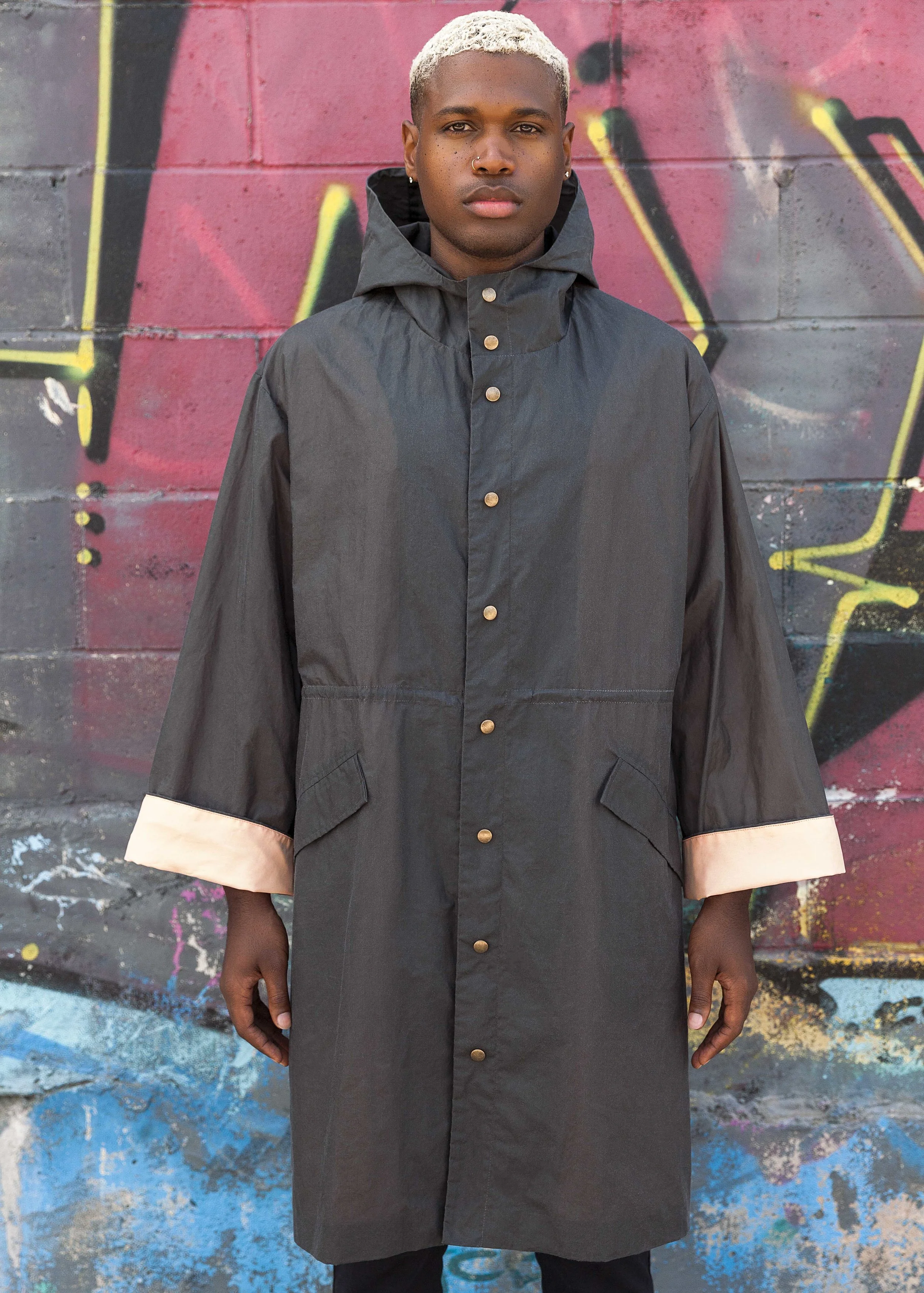 charcoal peach waxed cotton raincoat trevor nathan