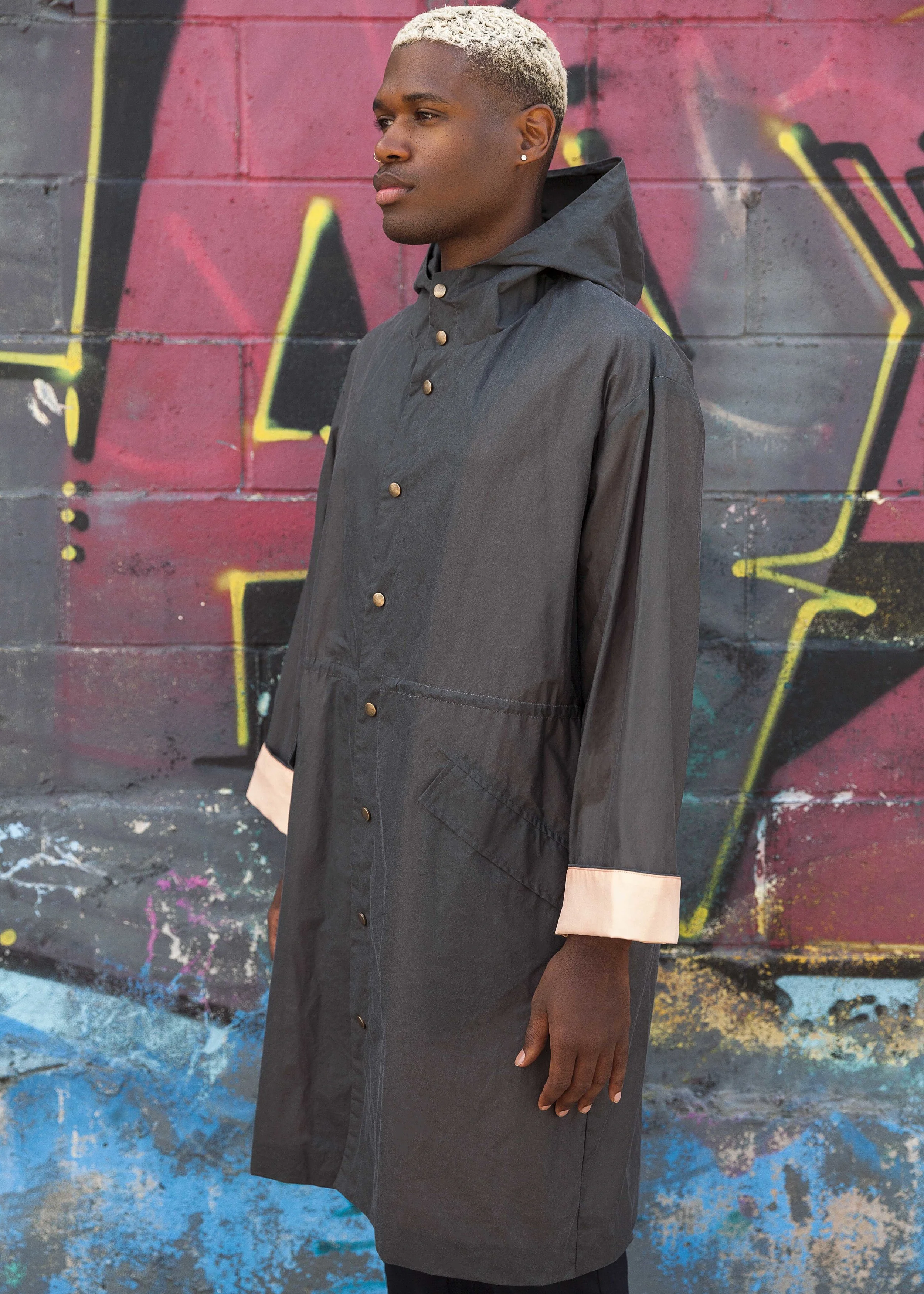 charcoal peach waxed cotton raincoat trevor nathan