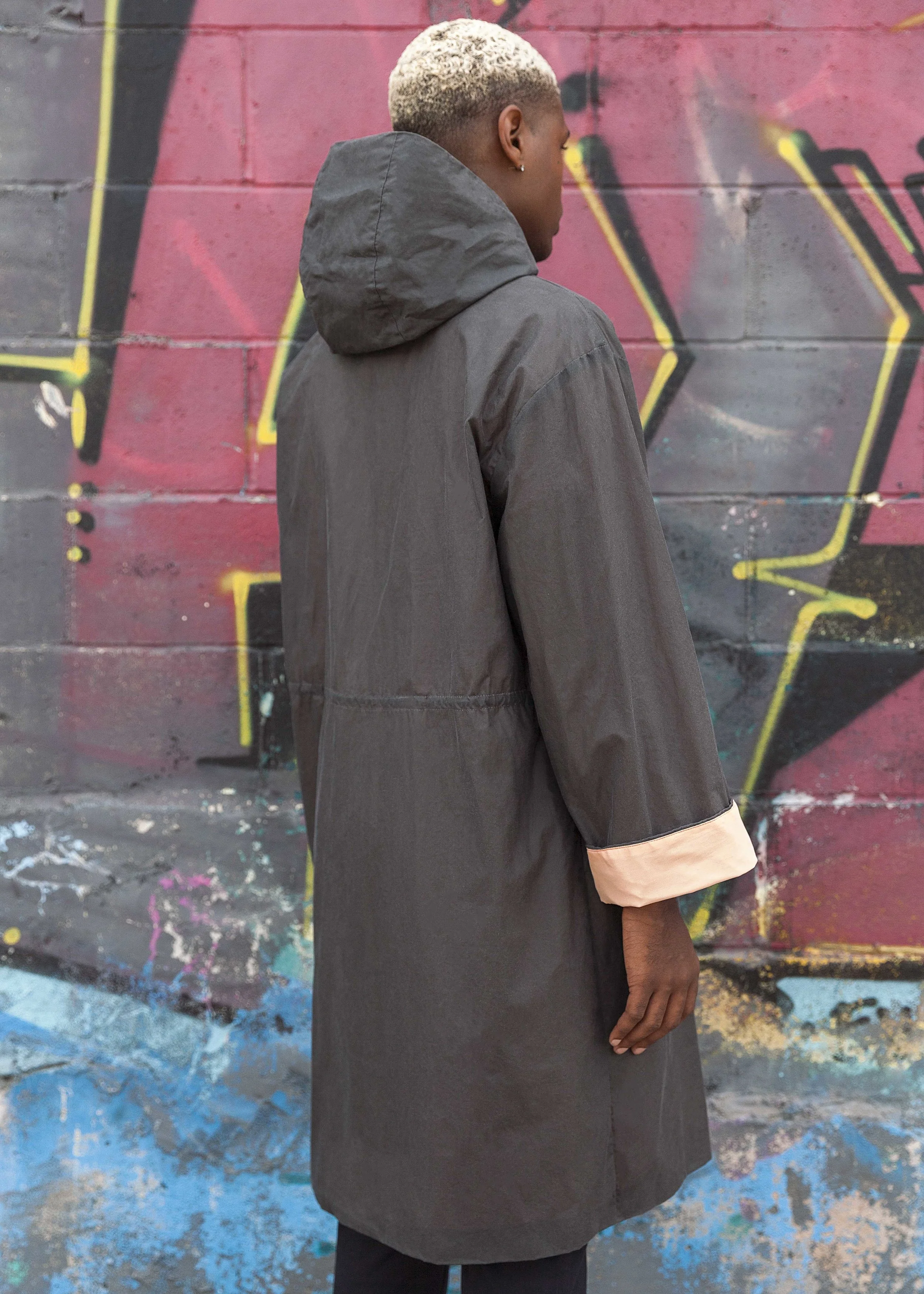 charcoal peach waxed cotton raincoat trevor nathan