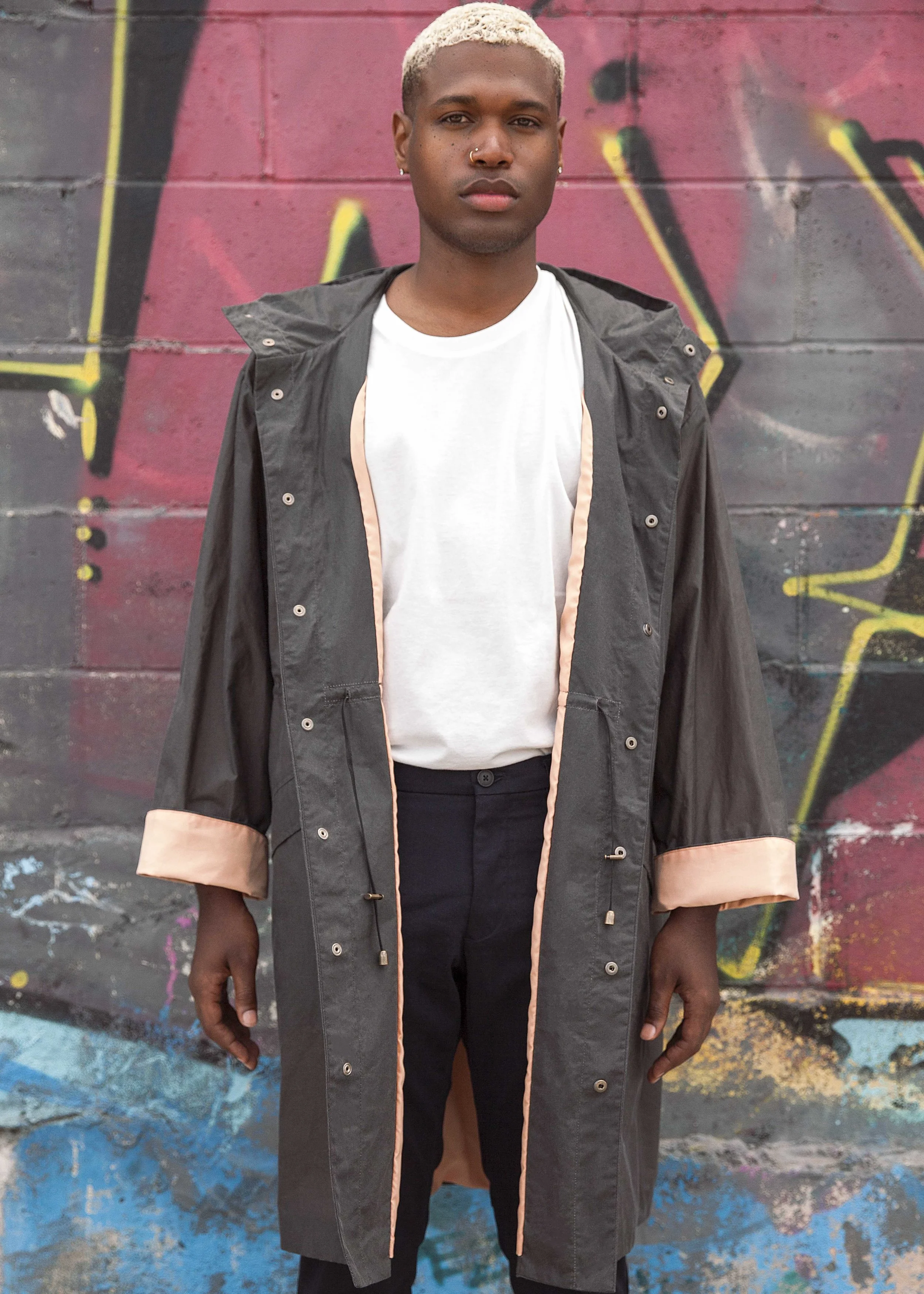 charcoal peach waxed cotton raincoat trevor nathan
