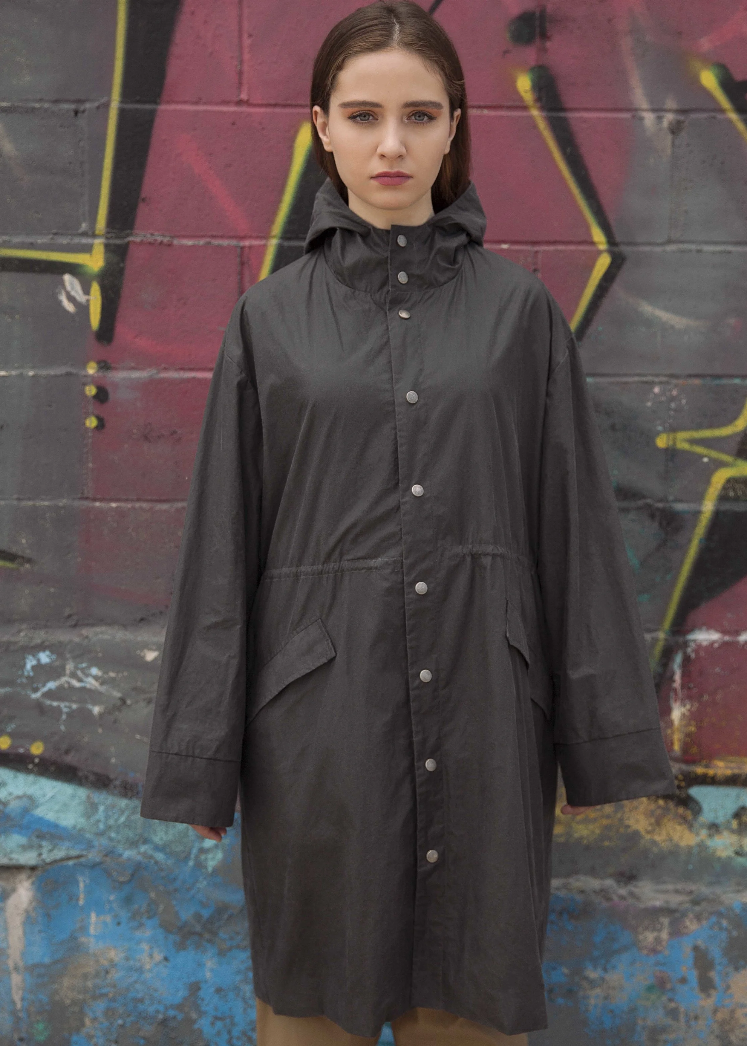 charcoal black waxed cotton raincoat trevor nathan