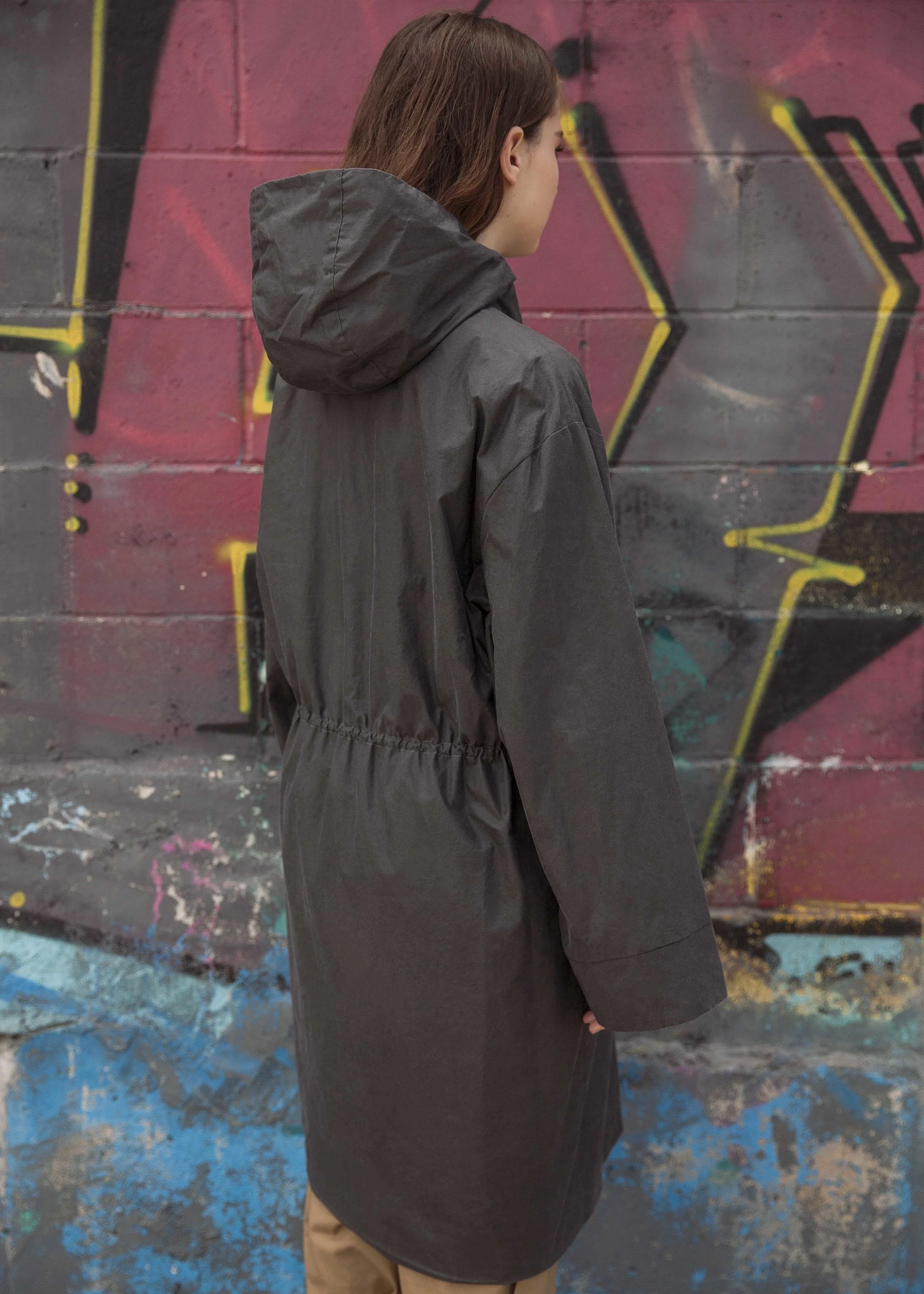 charcoal black waxed cotton raincoat trevor nathan