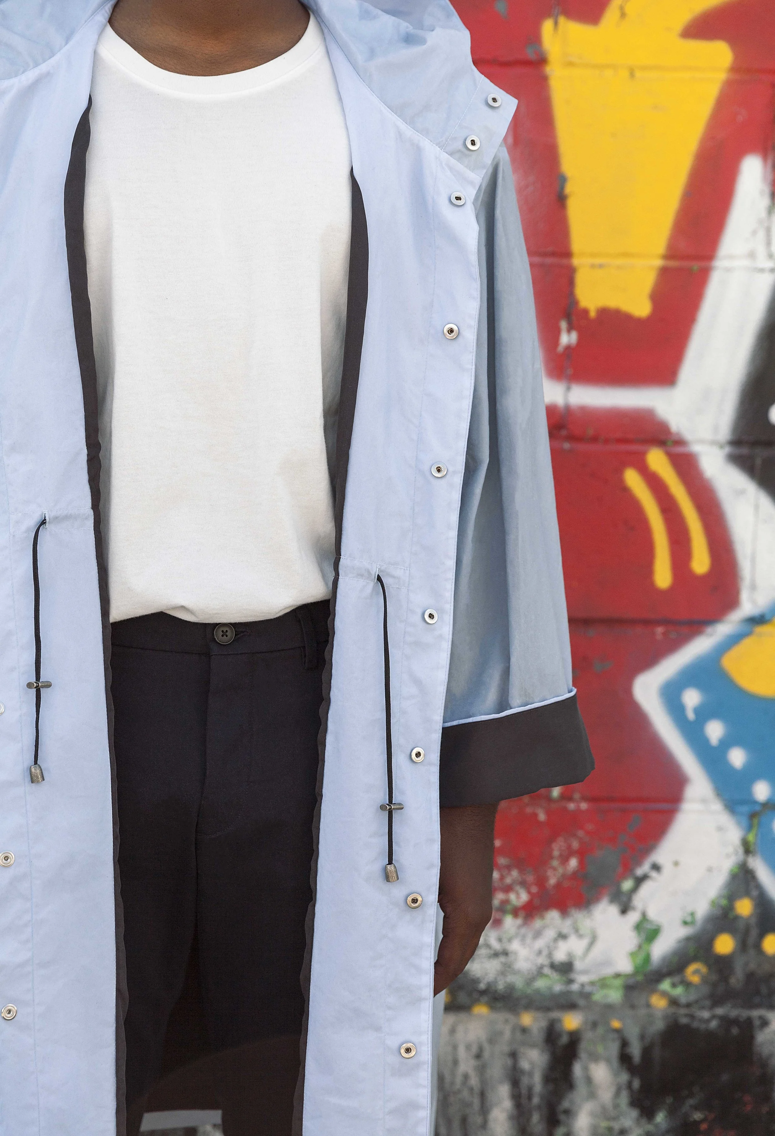 sky blue dark grey waxed cotton raincoat trevor nathan