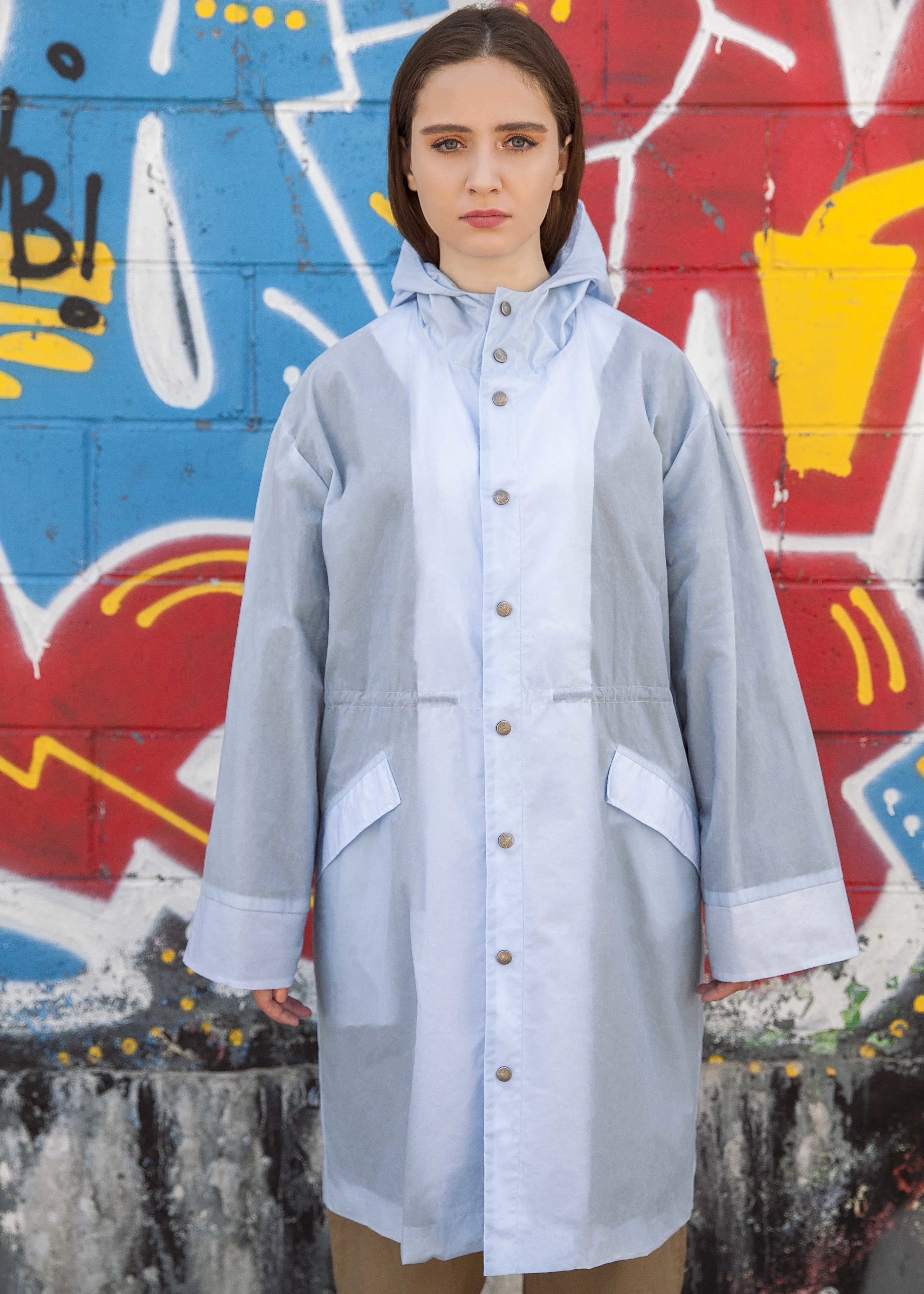sky blue dark grey waxed cotton raincoat trevor nathan