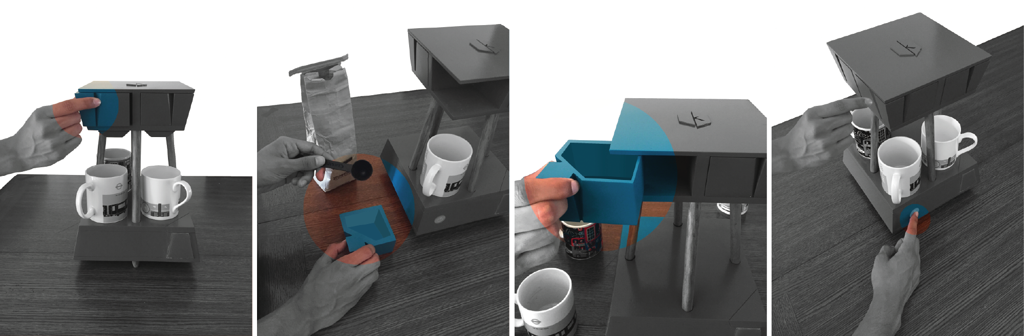  Remove filter pod, insert grounds, re-insert pod, and press power button. 
