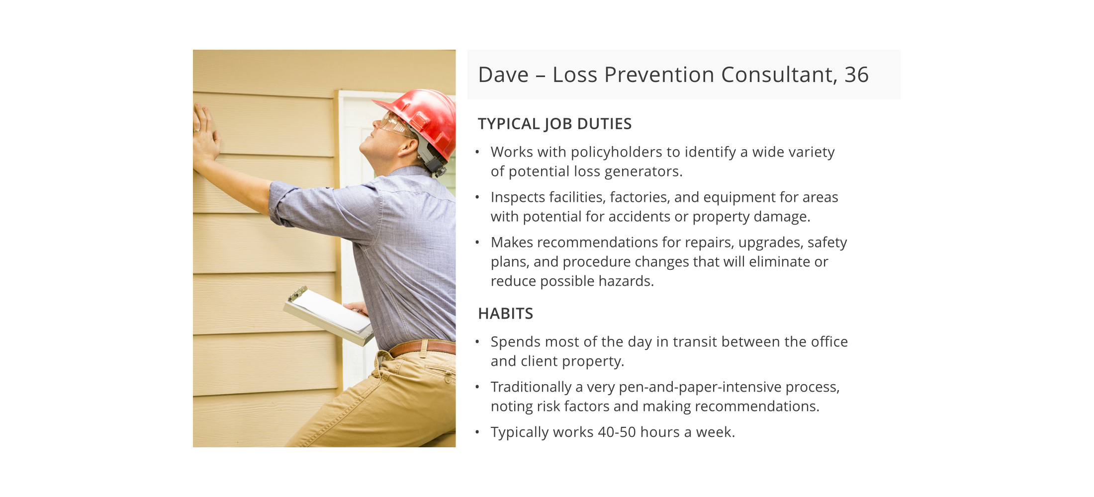 The the target user persona of Dave, a 36-year old loss prevention consultant.