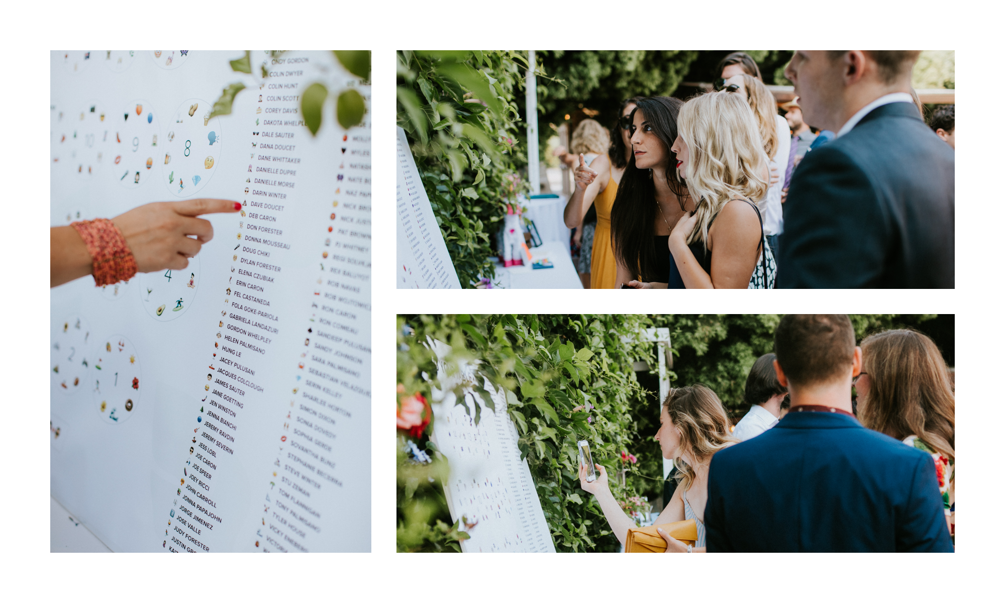 Photos of guests interacting with the seating chart. It was a great conversation piece!