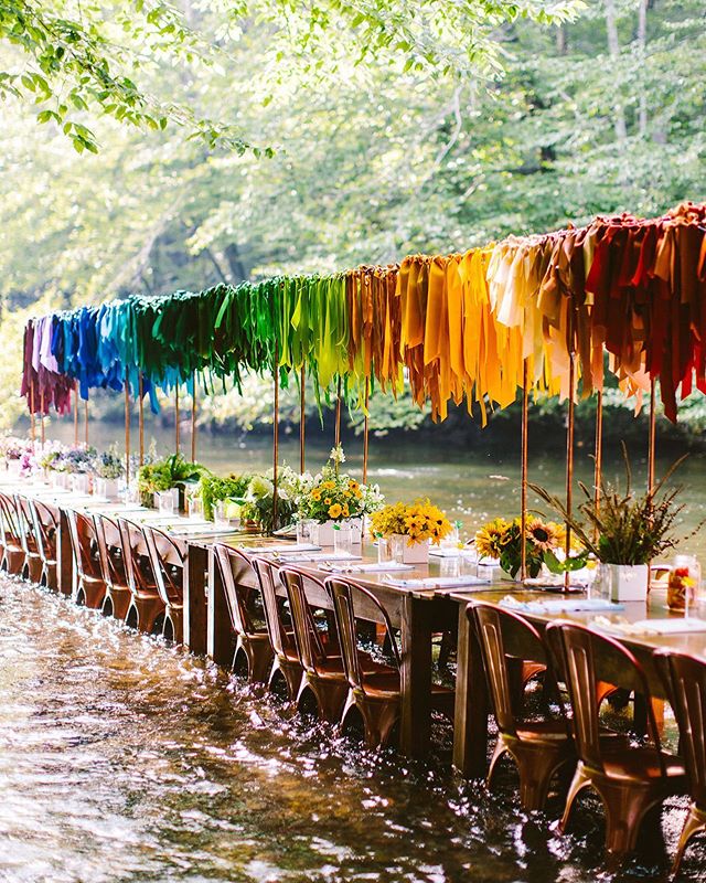 This rainbow of ribbons created by @alliumfloraldesign for our &ldquo;put yourself in the way of beauty&rdquo;-themed Bacon &amp; Lox Society Full Circle Meal, inspired so many people. Long after the creek had been packed out and everything dismantle