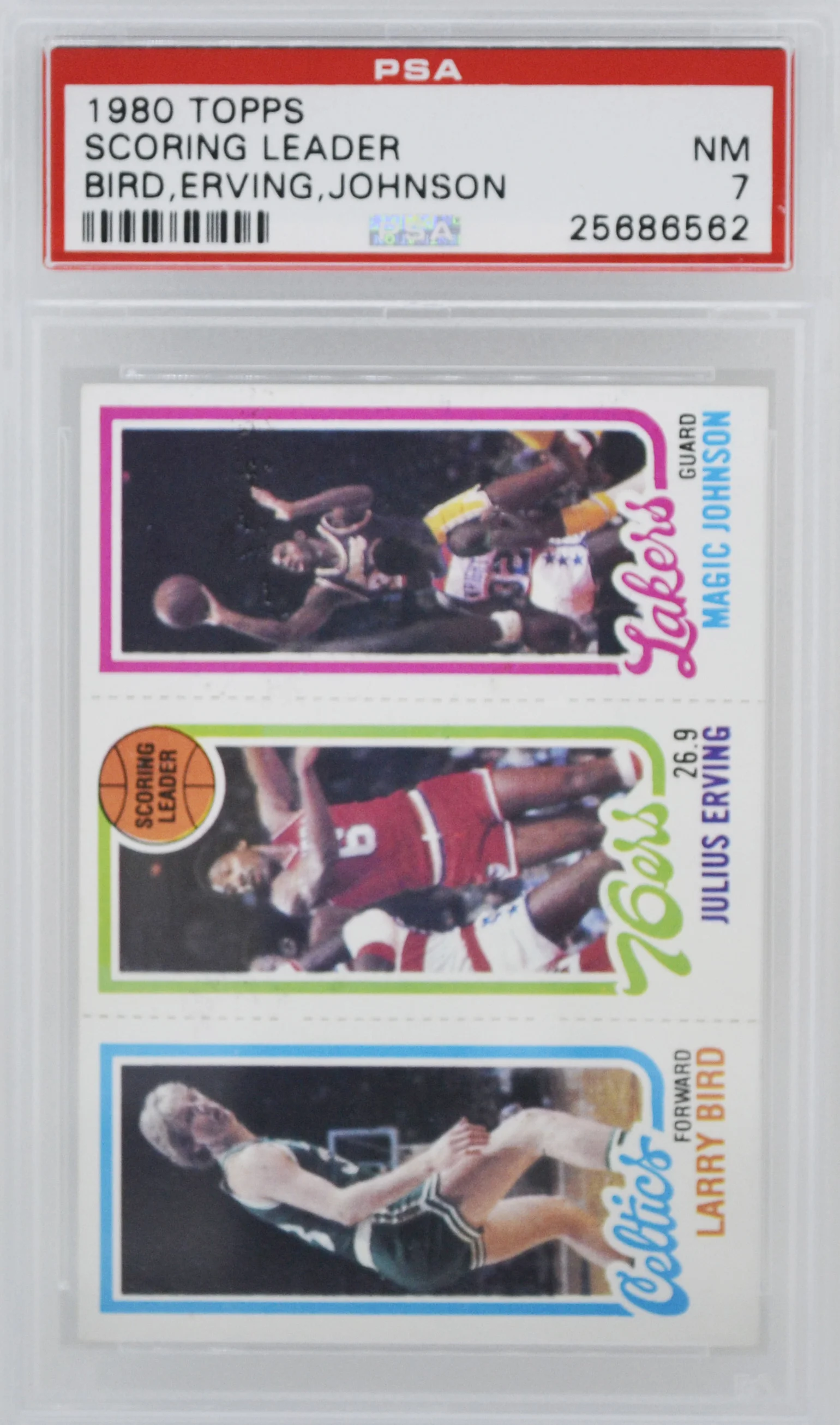 1980 Topps Larry Bird, Magic Johnson, Julius Erving PSA 7