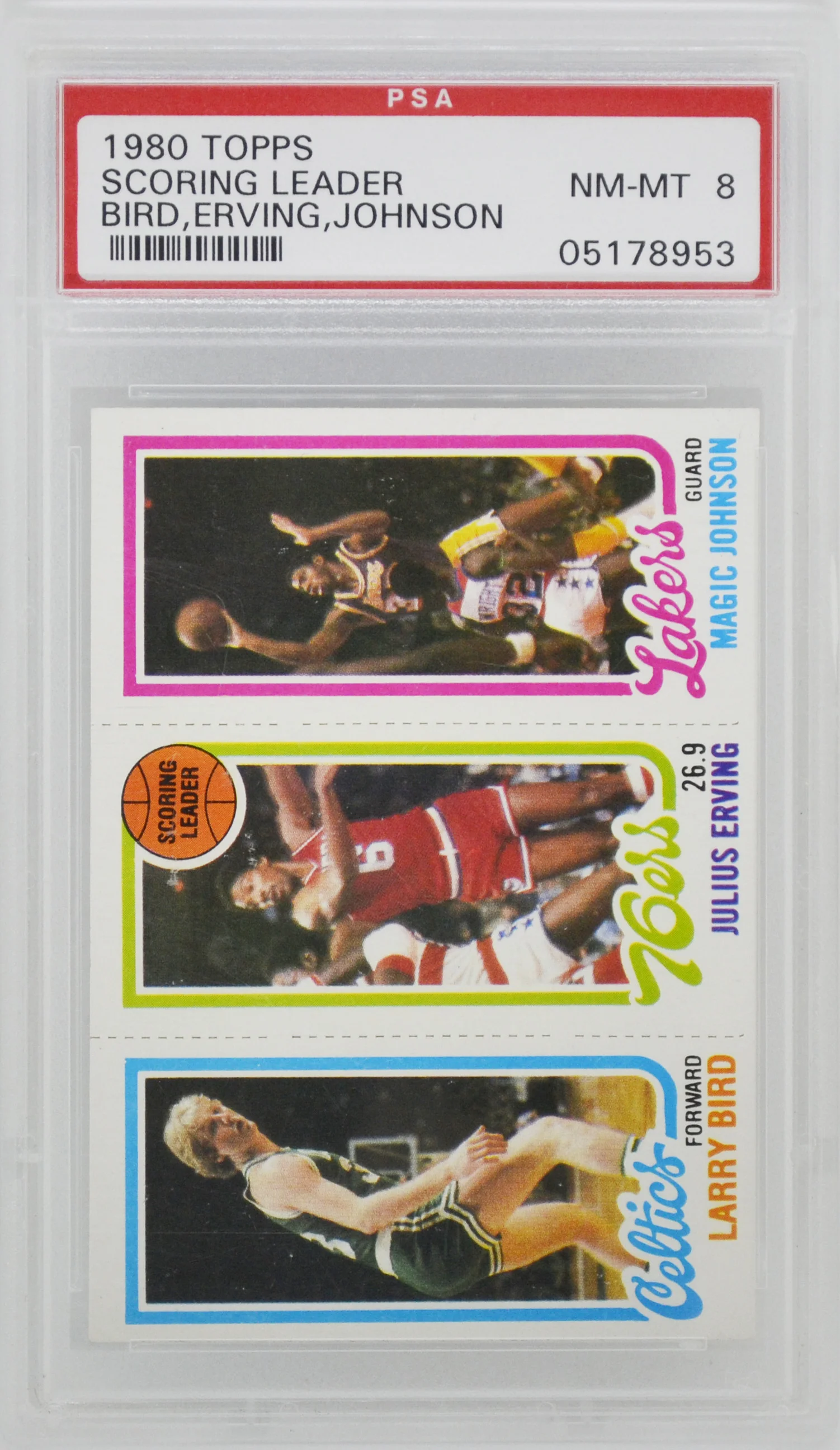 1980-81 Topps Magic Johnson Larry Bird Julius Erving RC PSA 8