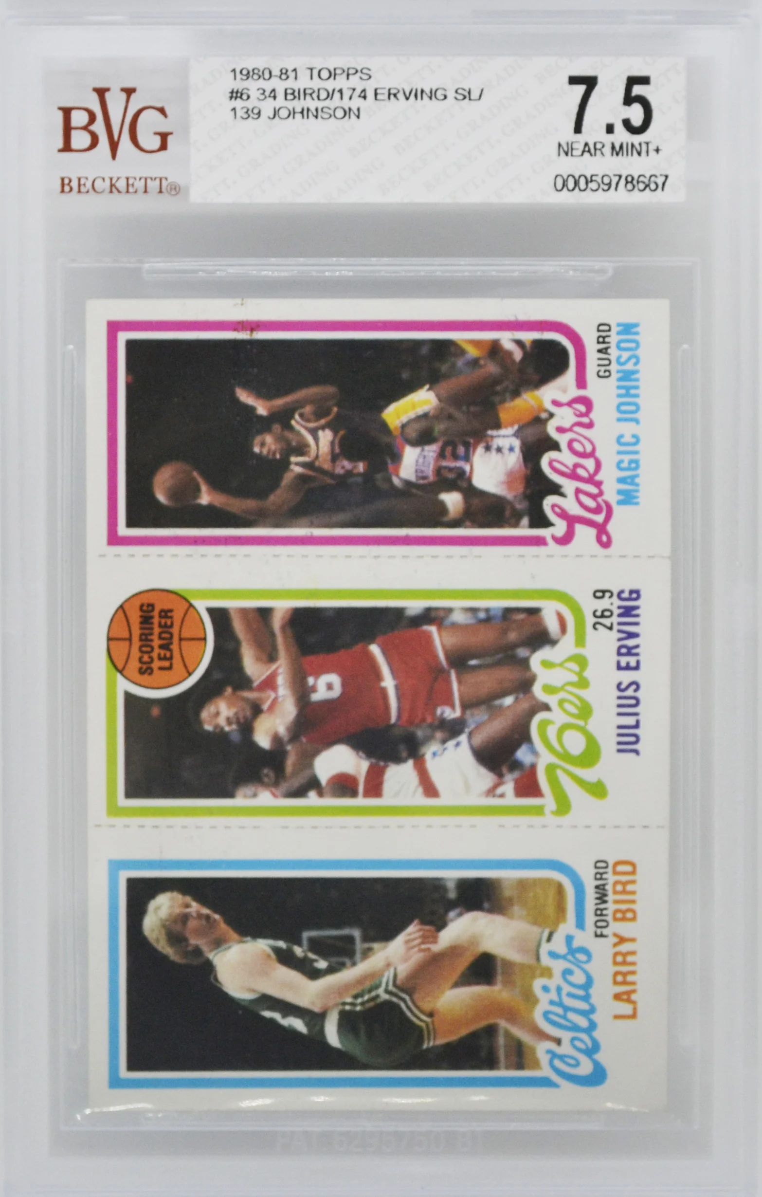 1980-81 Topps Magic Johnson Larry Bird Julius Erving RC BVG 7.5