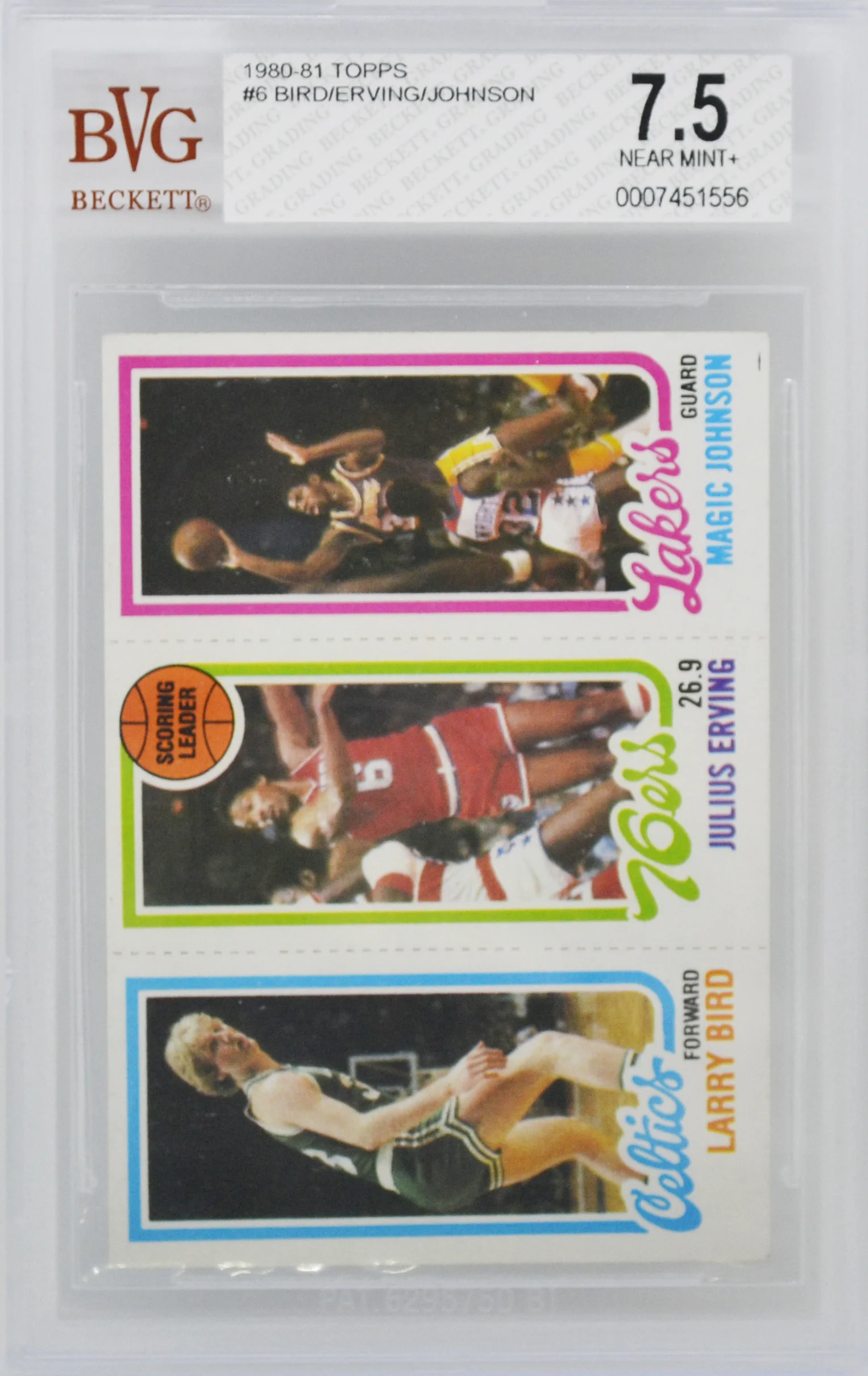 1980-81 Topps Magic Johnson Larry Bird Julius Erving RC BVG 7.5