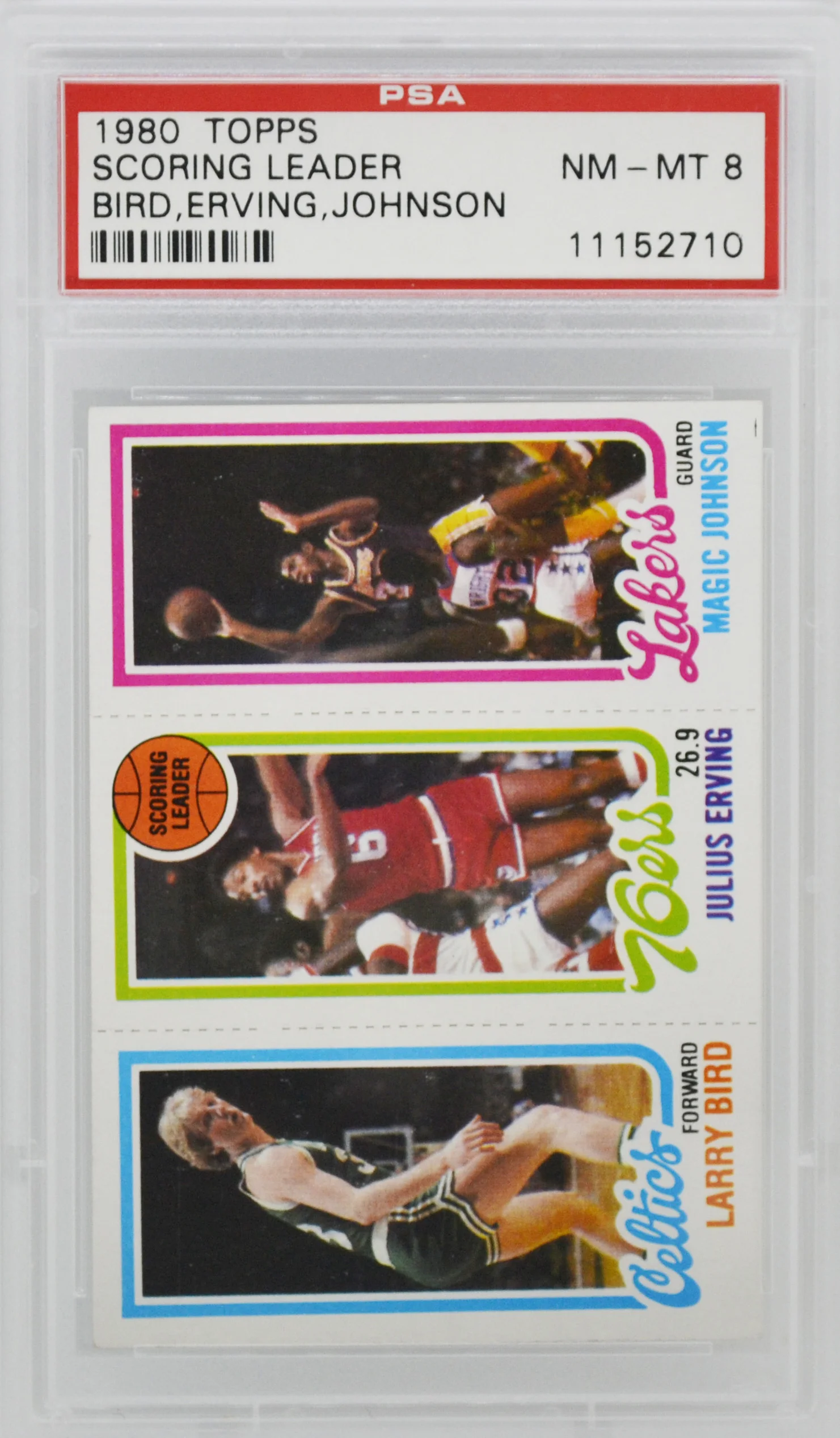 1980-81 Topps Magic Johnson Larry Bird Julius Erving RC PSA 8