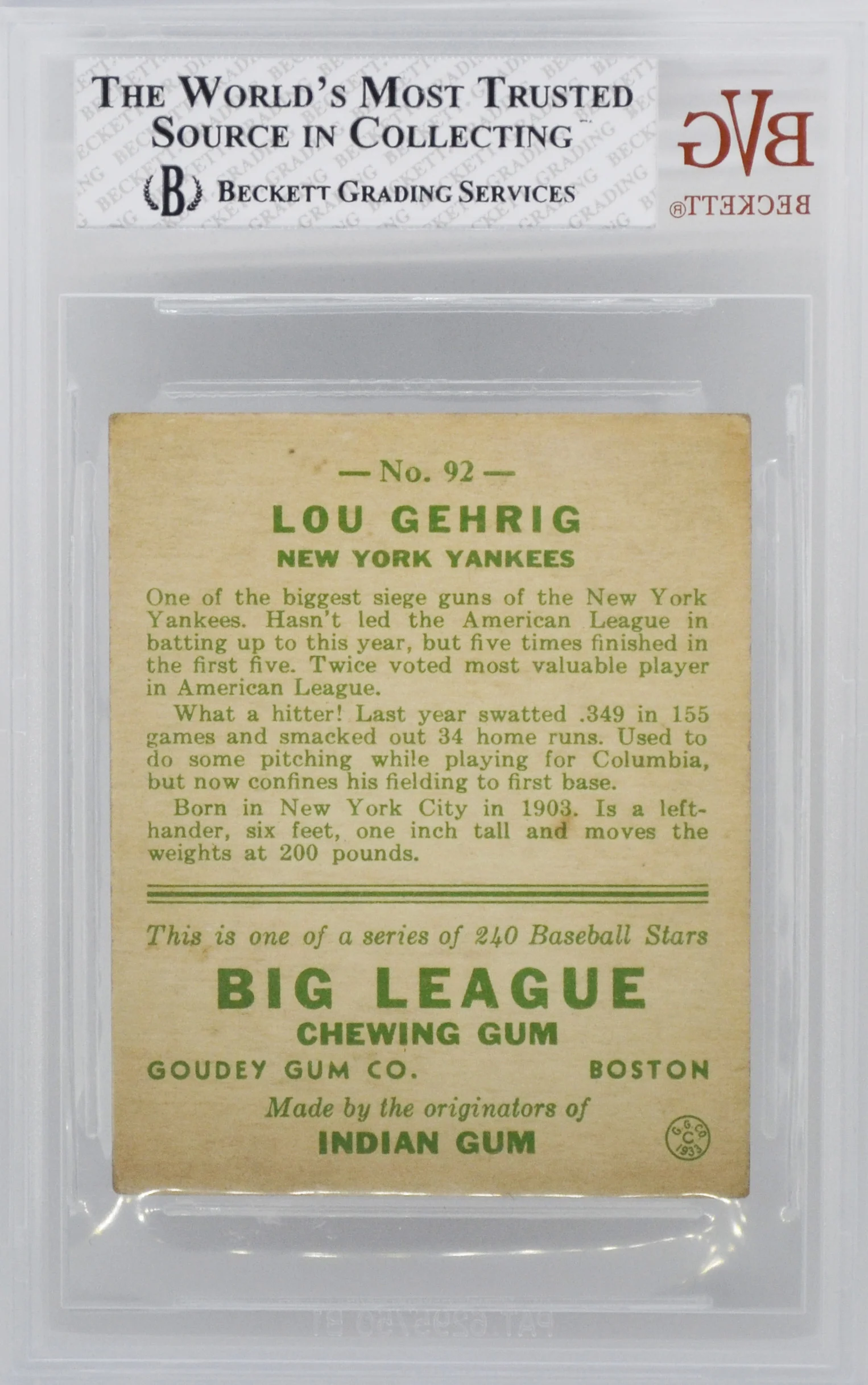 1933 Goudey Lou Gehrig #92 BVG 4 Back.jpg