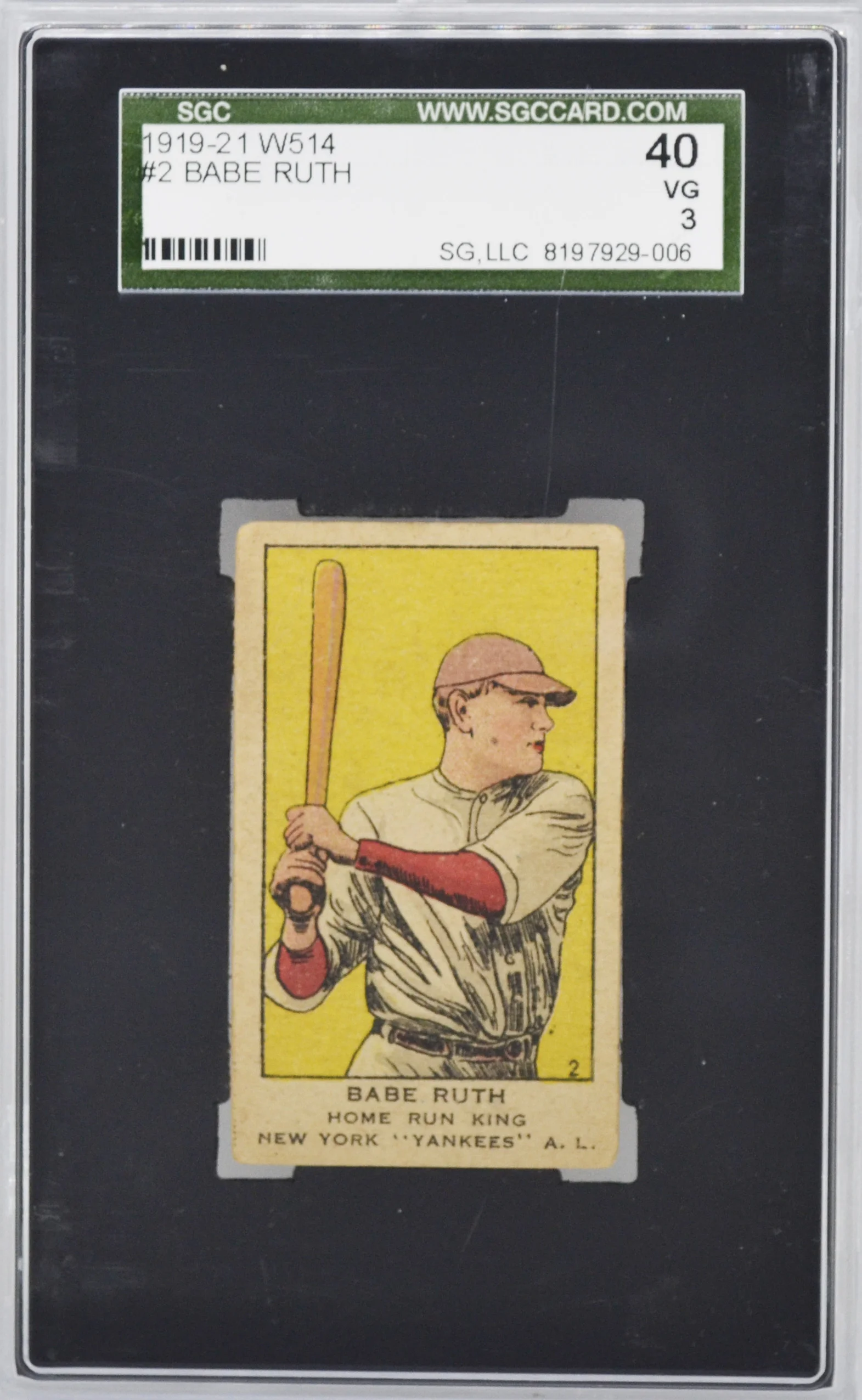 1919-21 W514 Strip Card Babe Ruth SGC 40 VG