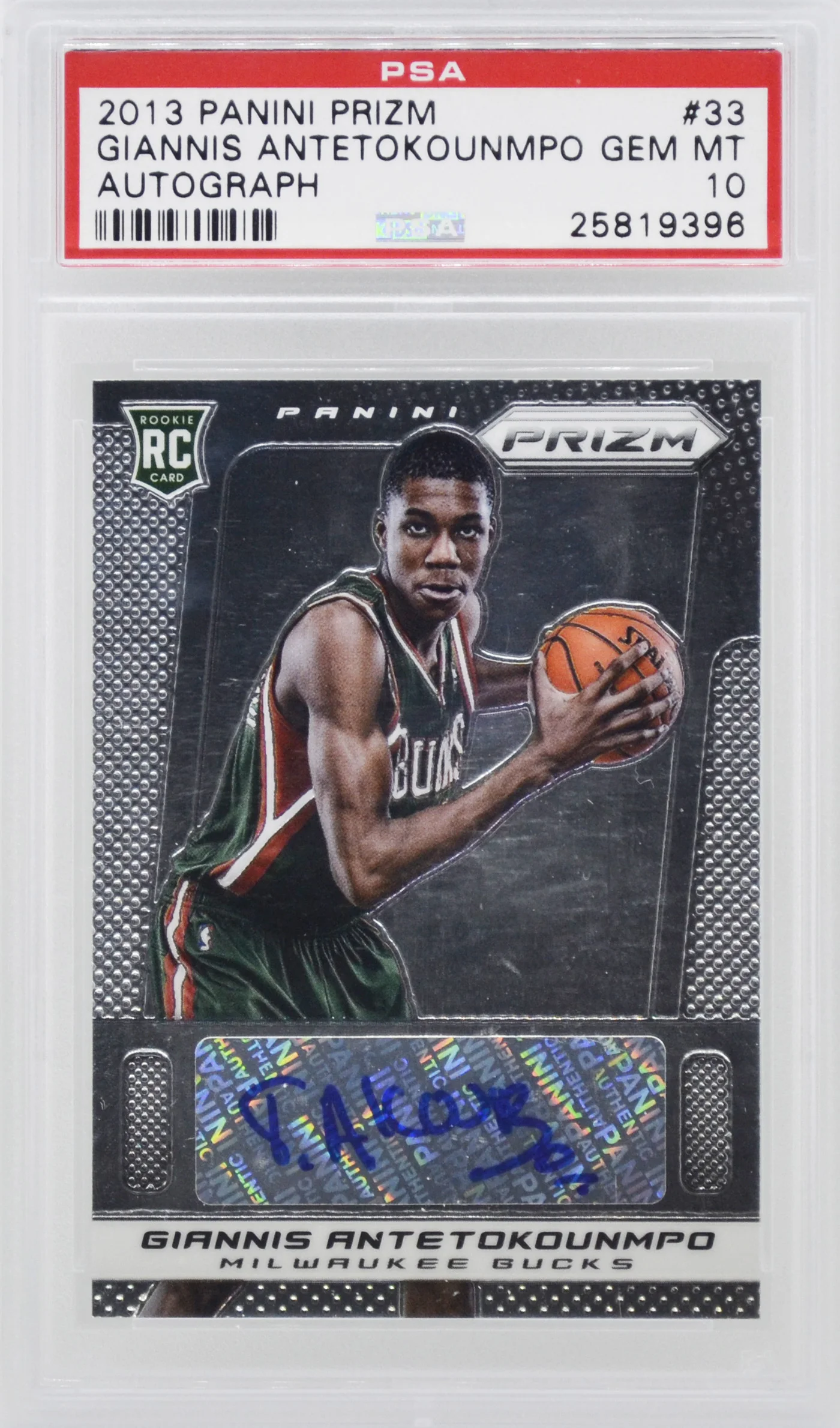 2013-14 Giannis Antetokounmpo Panini Prizm RC Rookie Auto #33 PSA 10