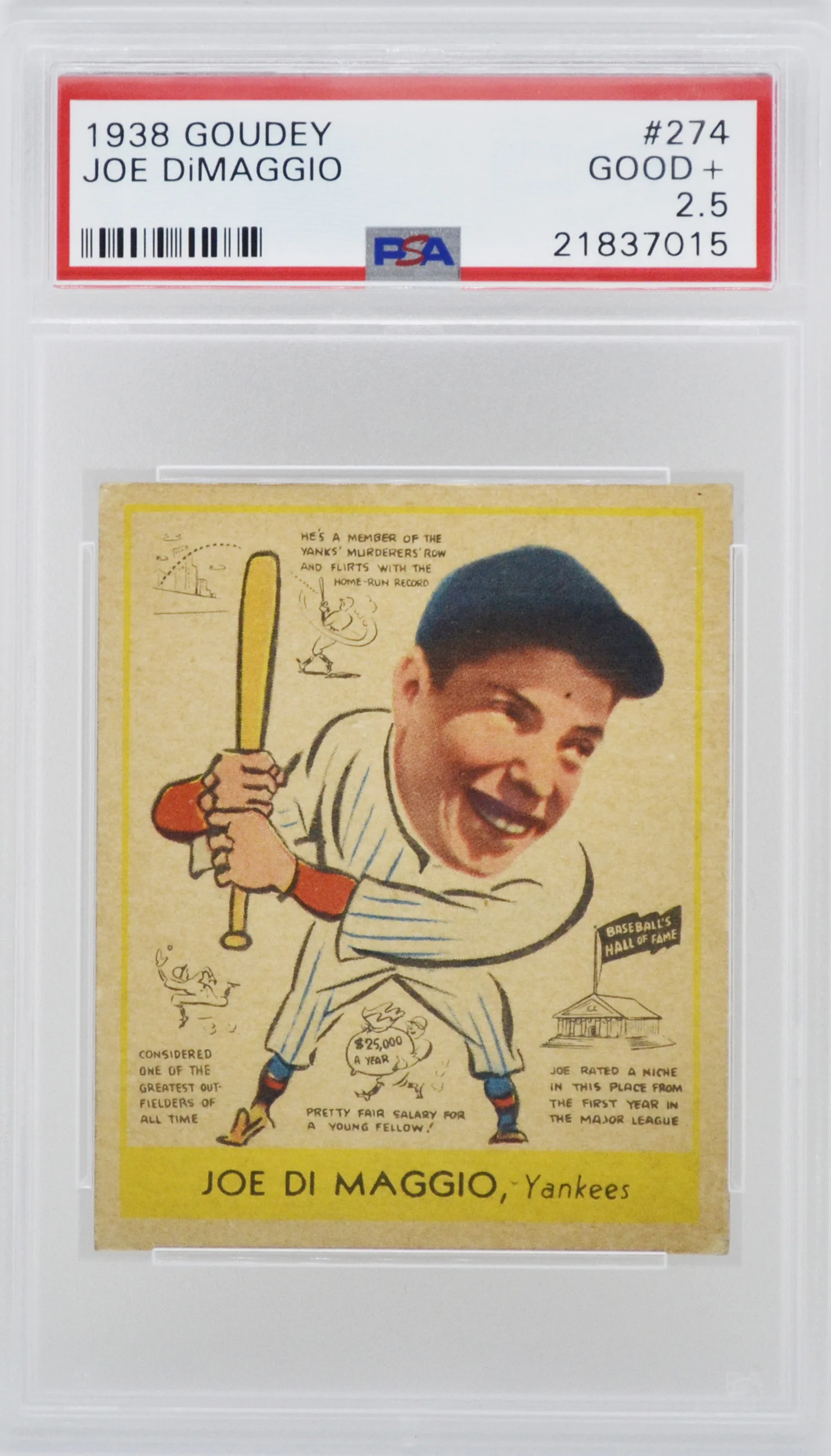 1938 Goudey Joe DiMaggio #274 RC PSA 2.5 Good+