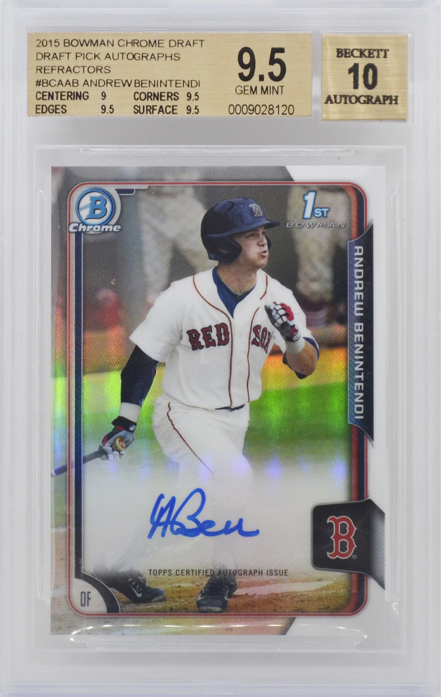 2015 Bowman Chrome Draft Pick Autograph Andrew Benintendi Refractor RC Rookie BGS 9.5 GEM