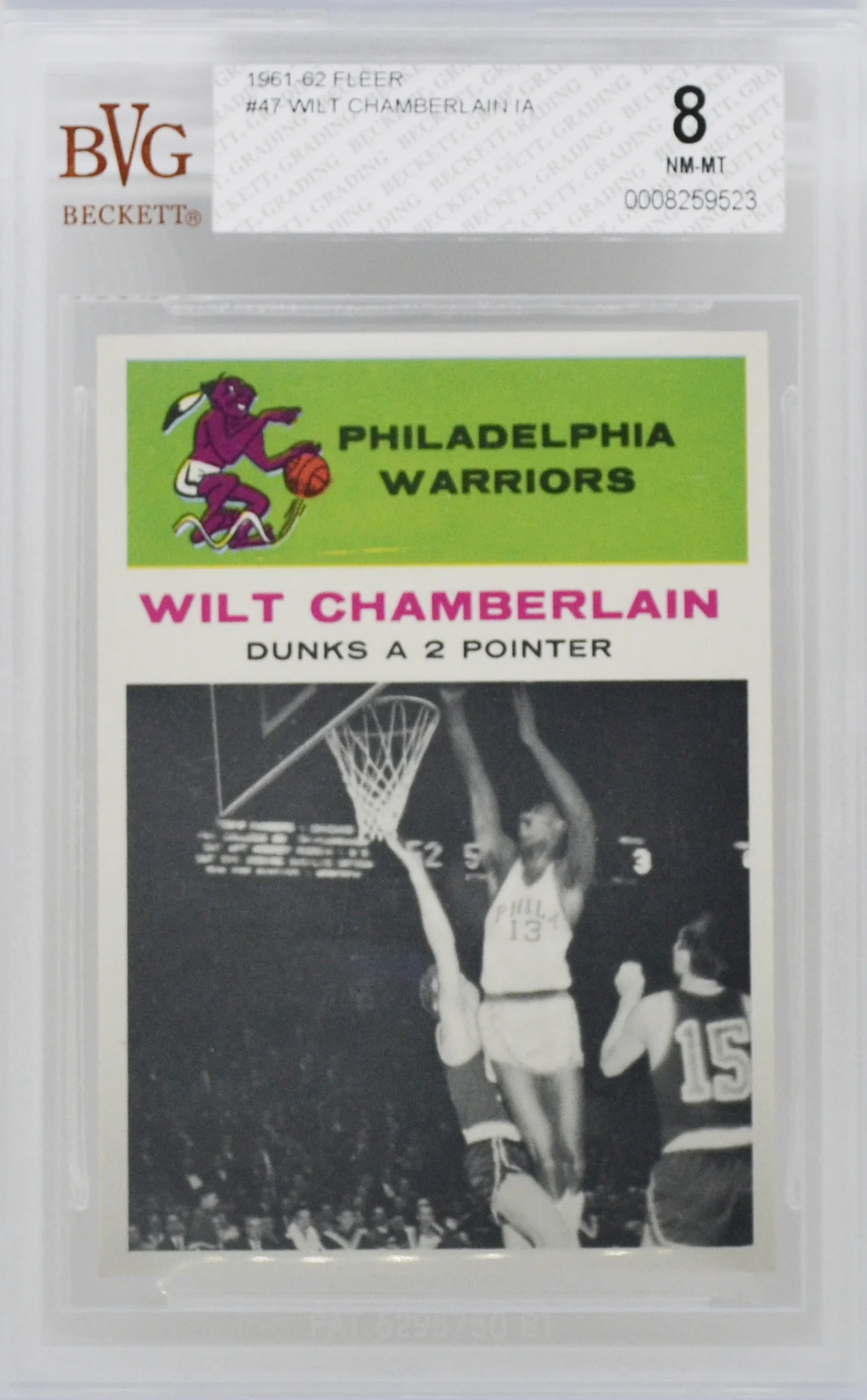 1961-62 Fleer Wilt Chamberlain Rookie In Action IA RC BVG 8