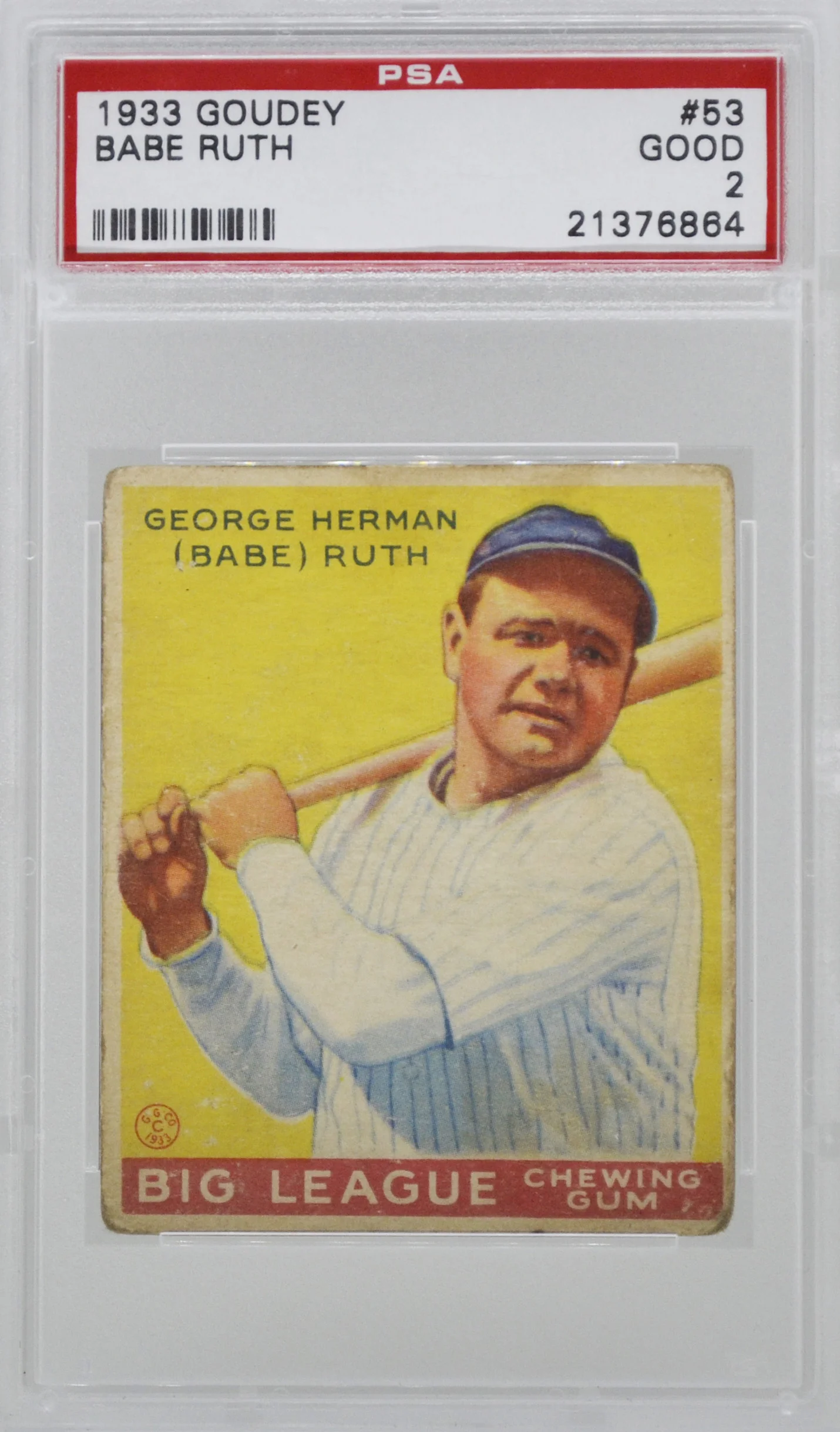 1933 Goudey Babe Ruth #53 Yellow PSA 2 Good