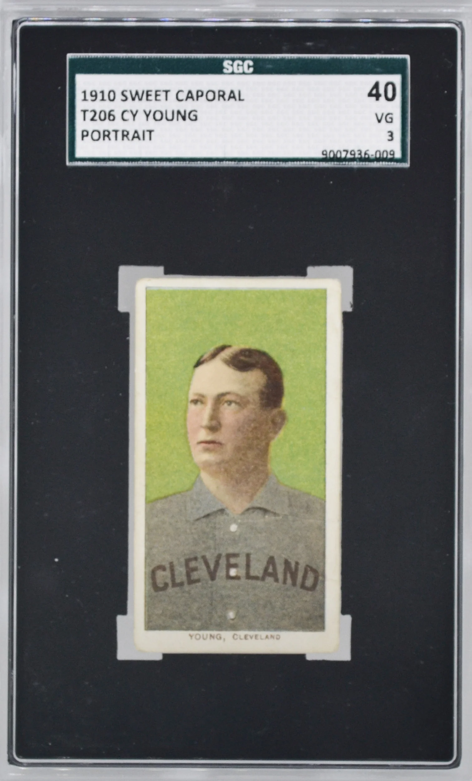 T206 Sweet Caporal Cy Young Portrait Green Background SGC 40 VG 3
