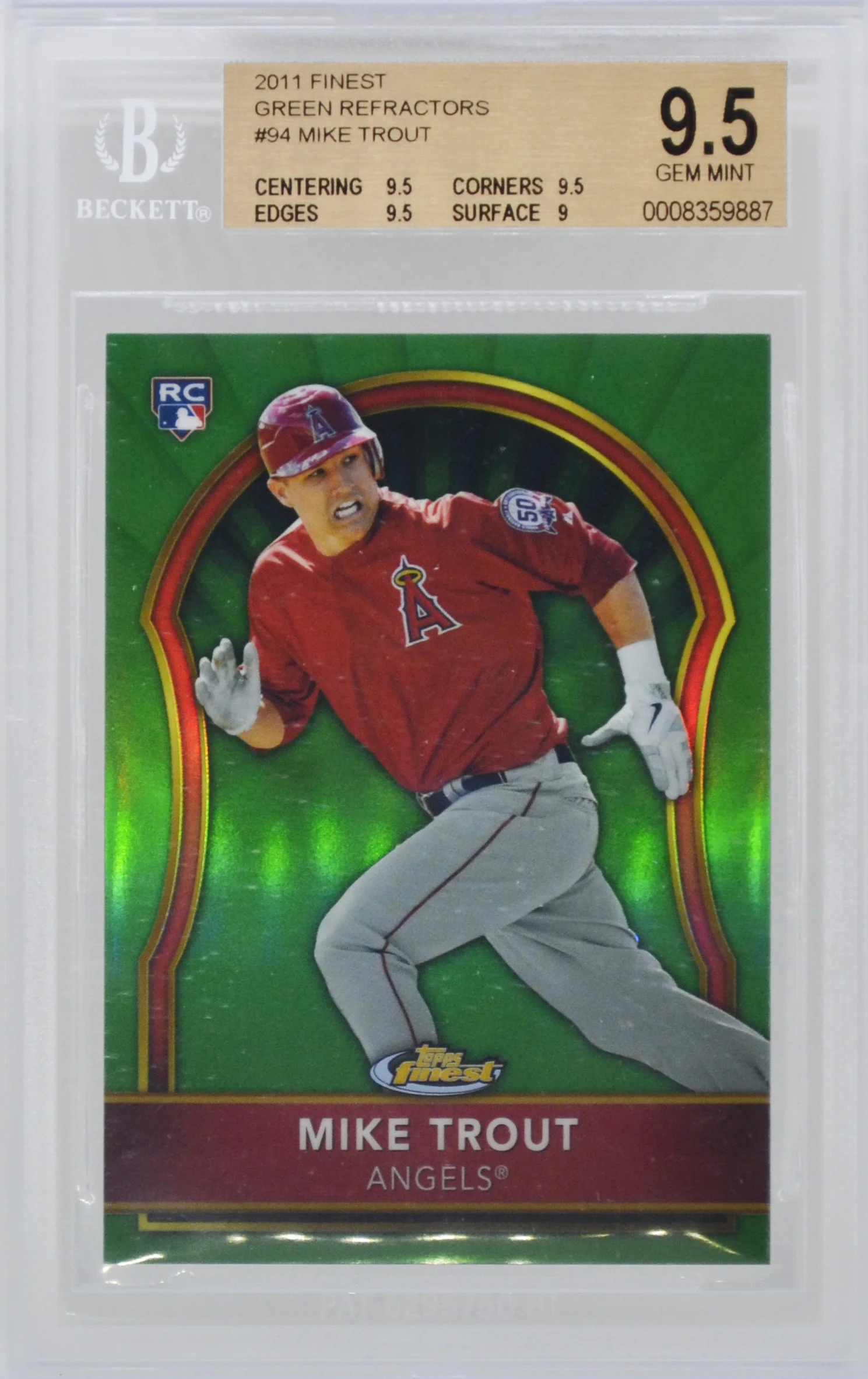 2011 Topps Finest Mike Trout Green Refractor Rookie Card /199 BGS 9.5 Gem
