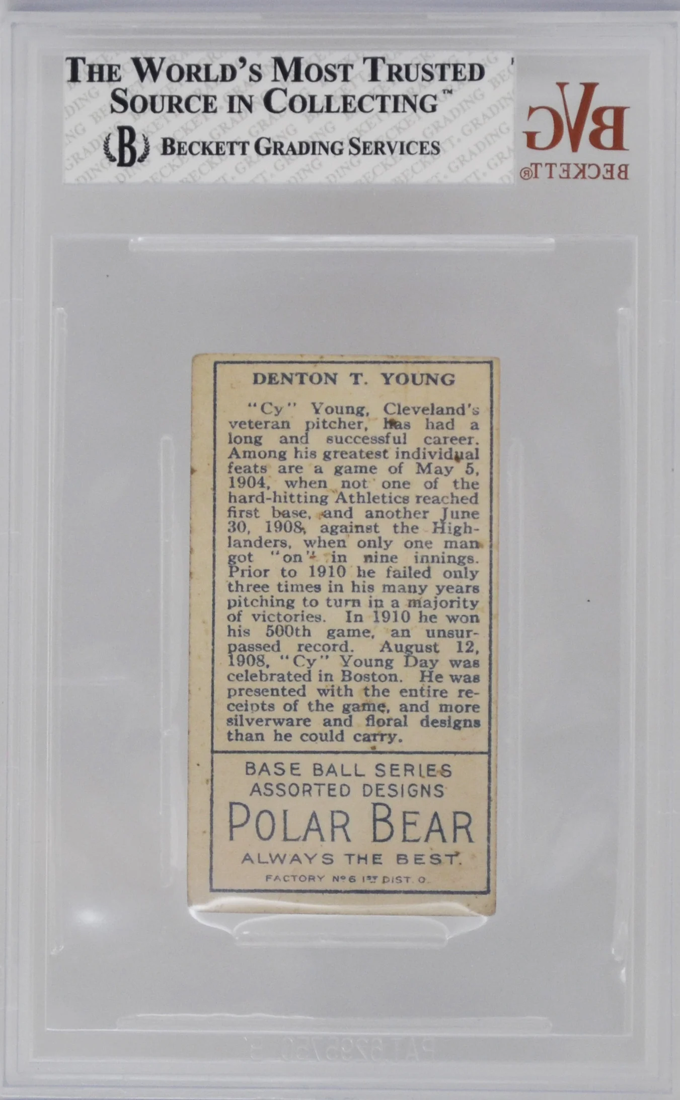 1911 T205 Cy Young Polar Bear BVG Back.jpg