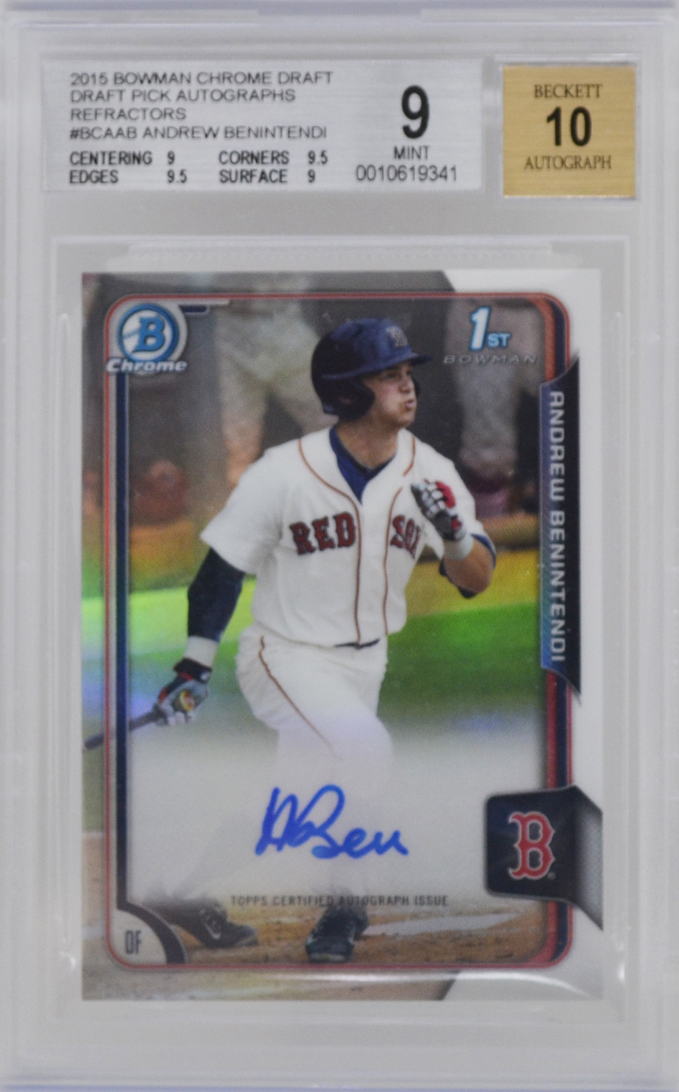 2015 Bowman Chrome Refractors Draft Pick Autographs Auto Andrew Benintendi Rookie Card RC BGS Mint Front .jpg