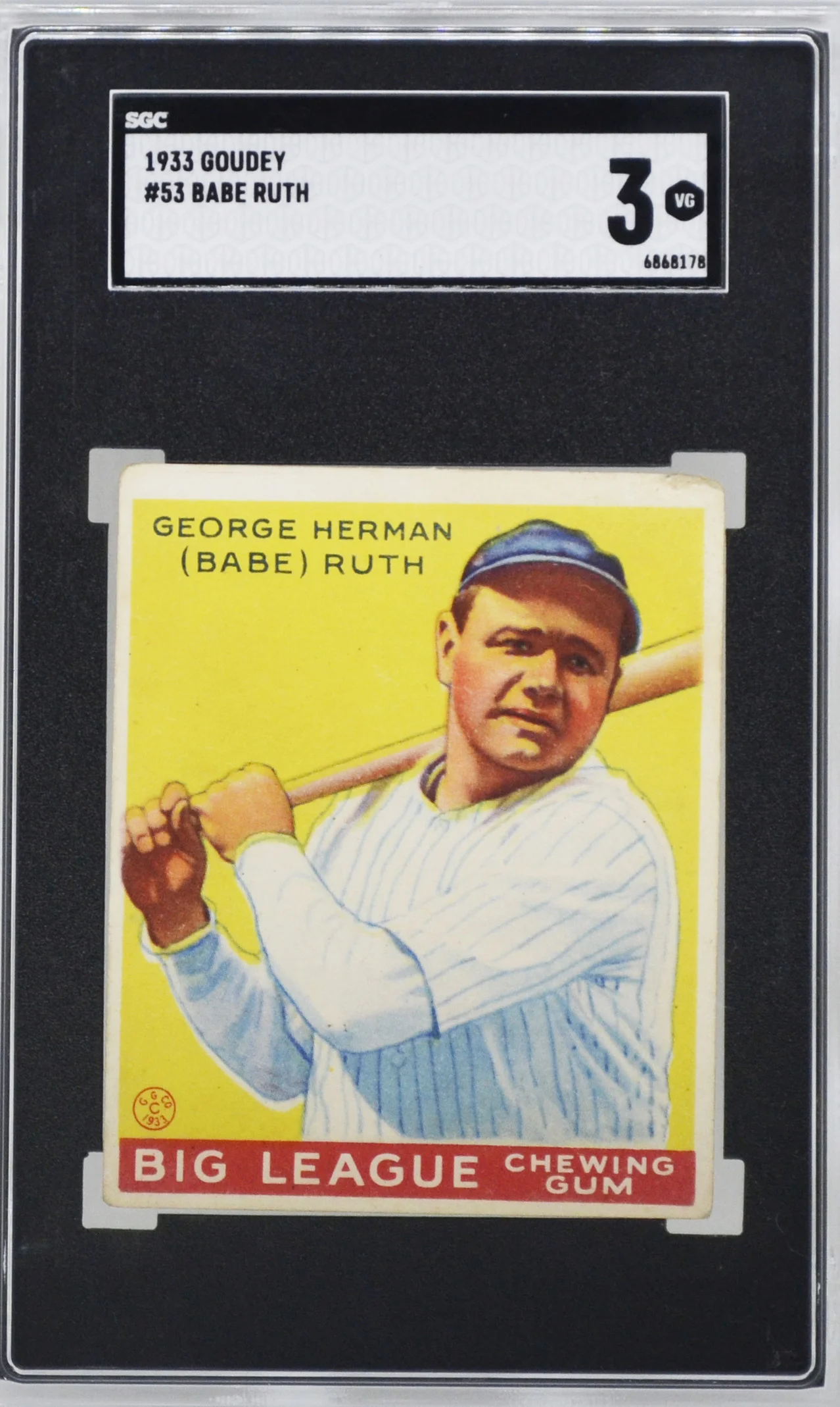 1933 Goudey Babe Ruth #53 Yellow SGC 3