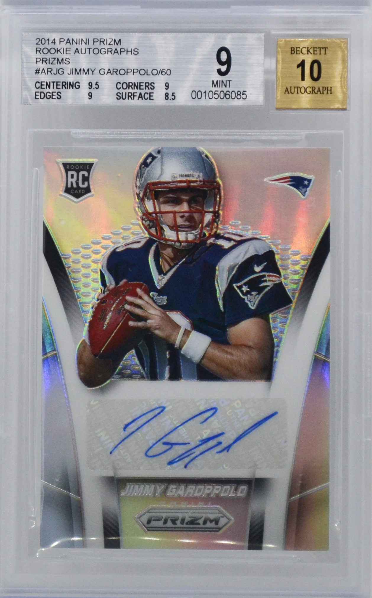 2014 Panini Prizm Jimmy Garoppolo Silver Prizm /60 Autograph RC BGS 9 Mint