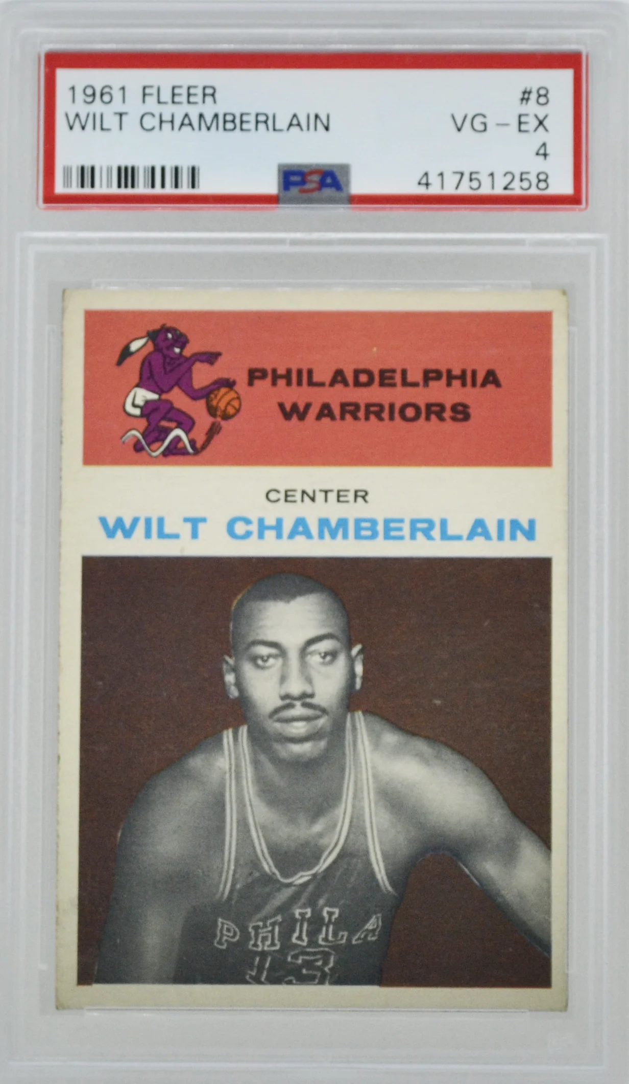 1961 Fleer Wilt Chamberlain RC PSA 4 VG-EX