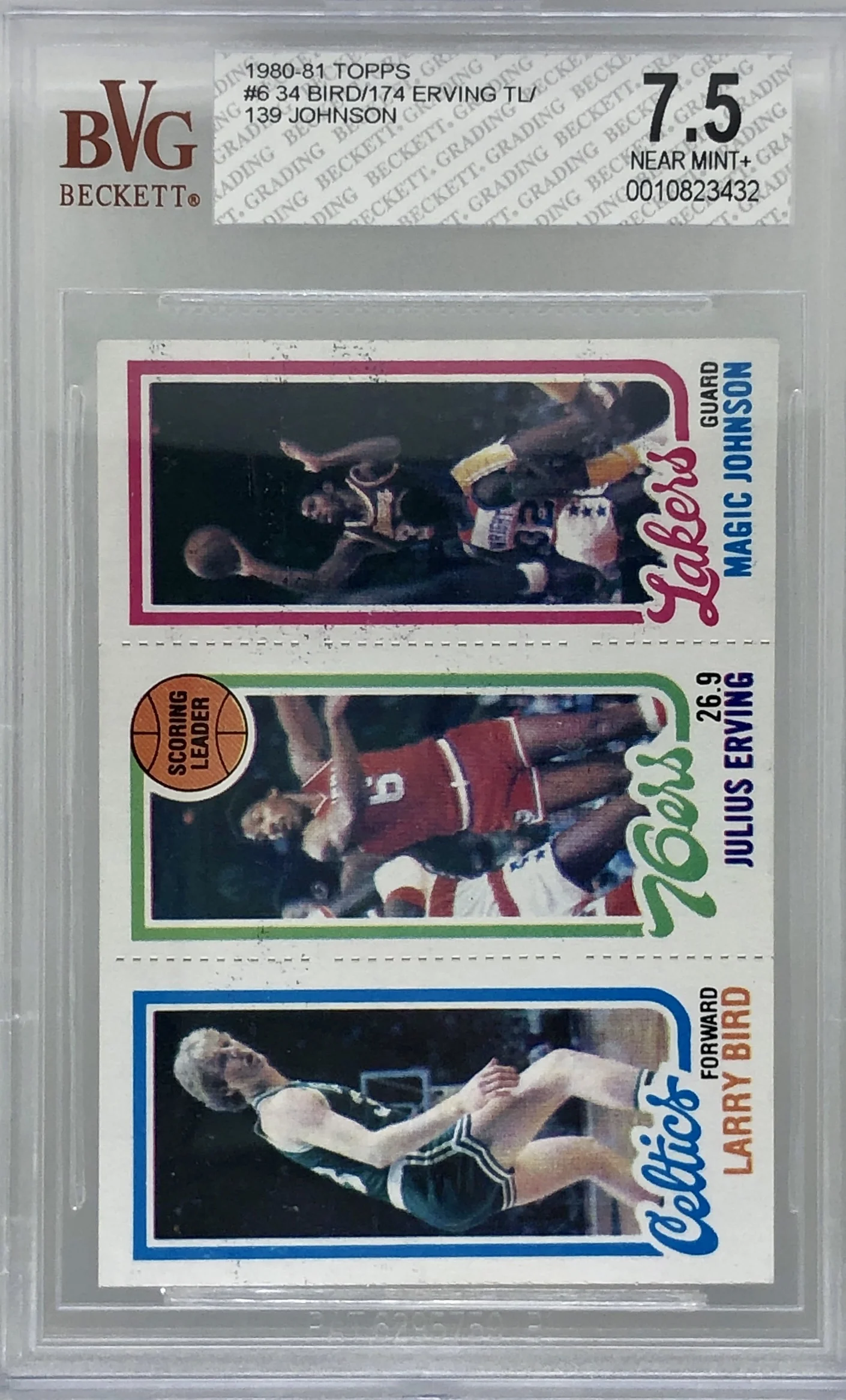 1980-81 Topps Magic Johnson Larry Bird Julius Erving RC BVG 7.5