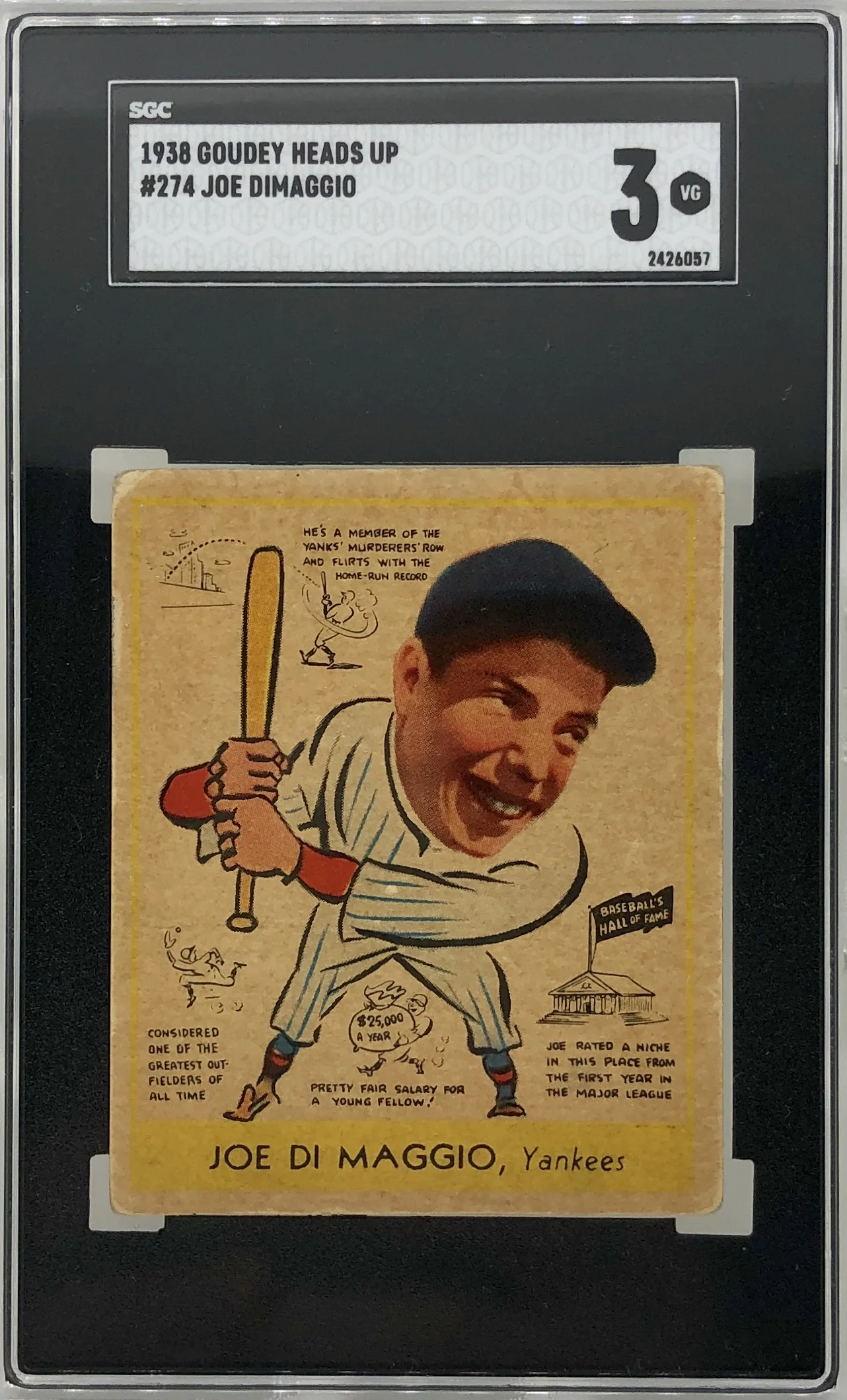 1938 Goudey Heads Up Joe DiMaggio #274 Rookie Card RC SGC 3