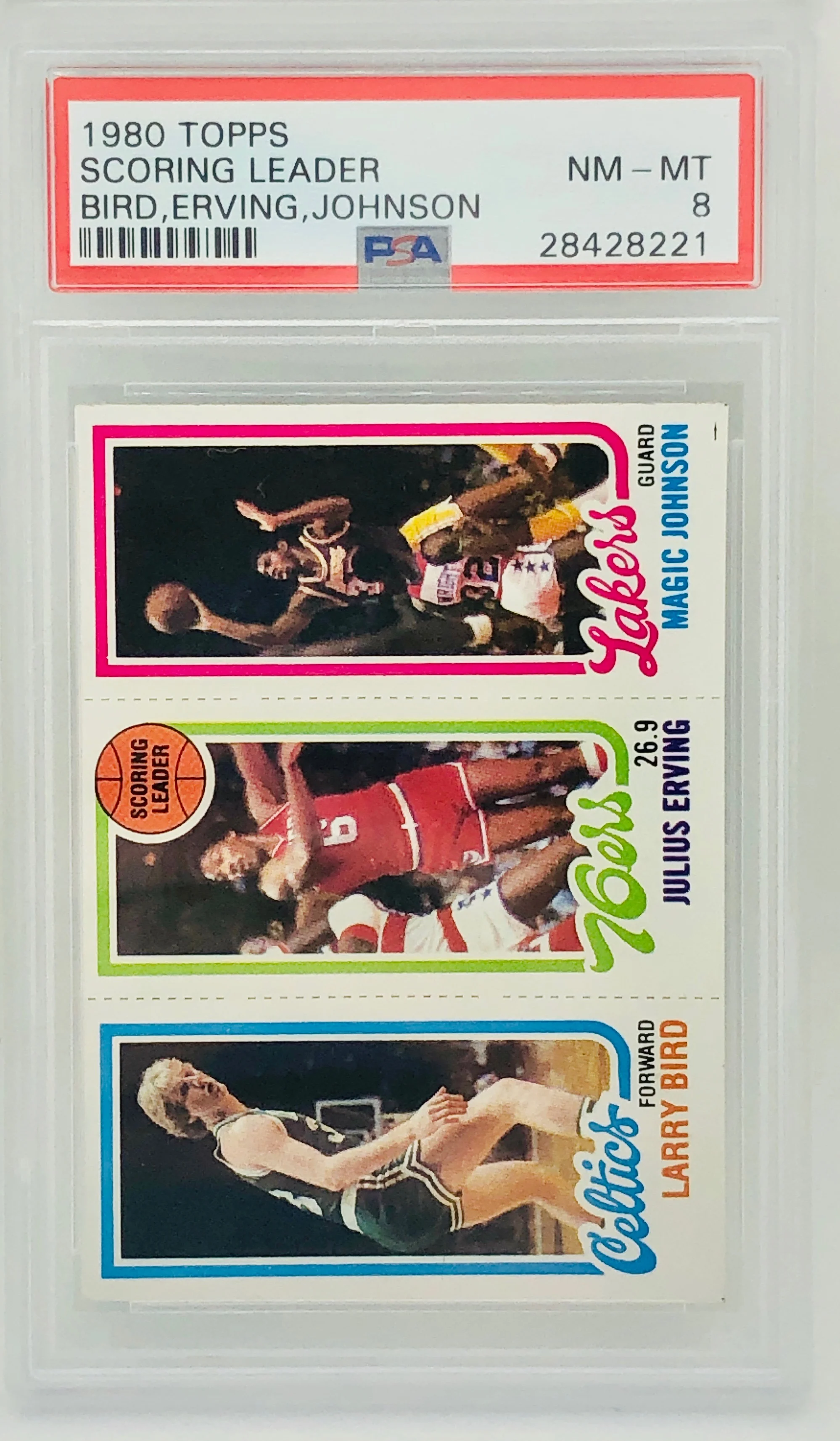 1980-81 Topps Magic Johnson Larry Bird Julius Erving RC PSA 8