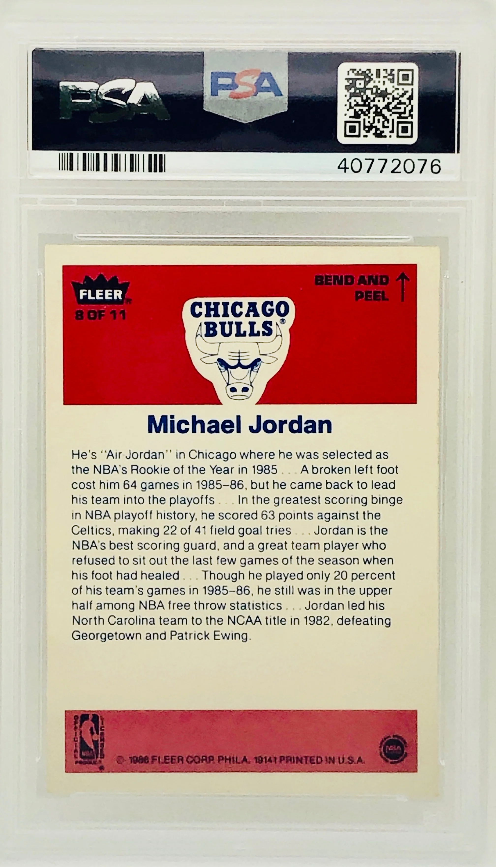 1986 Fleer Sticker Michael Jordan RC