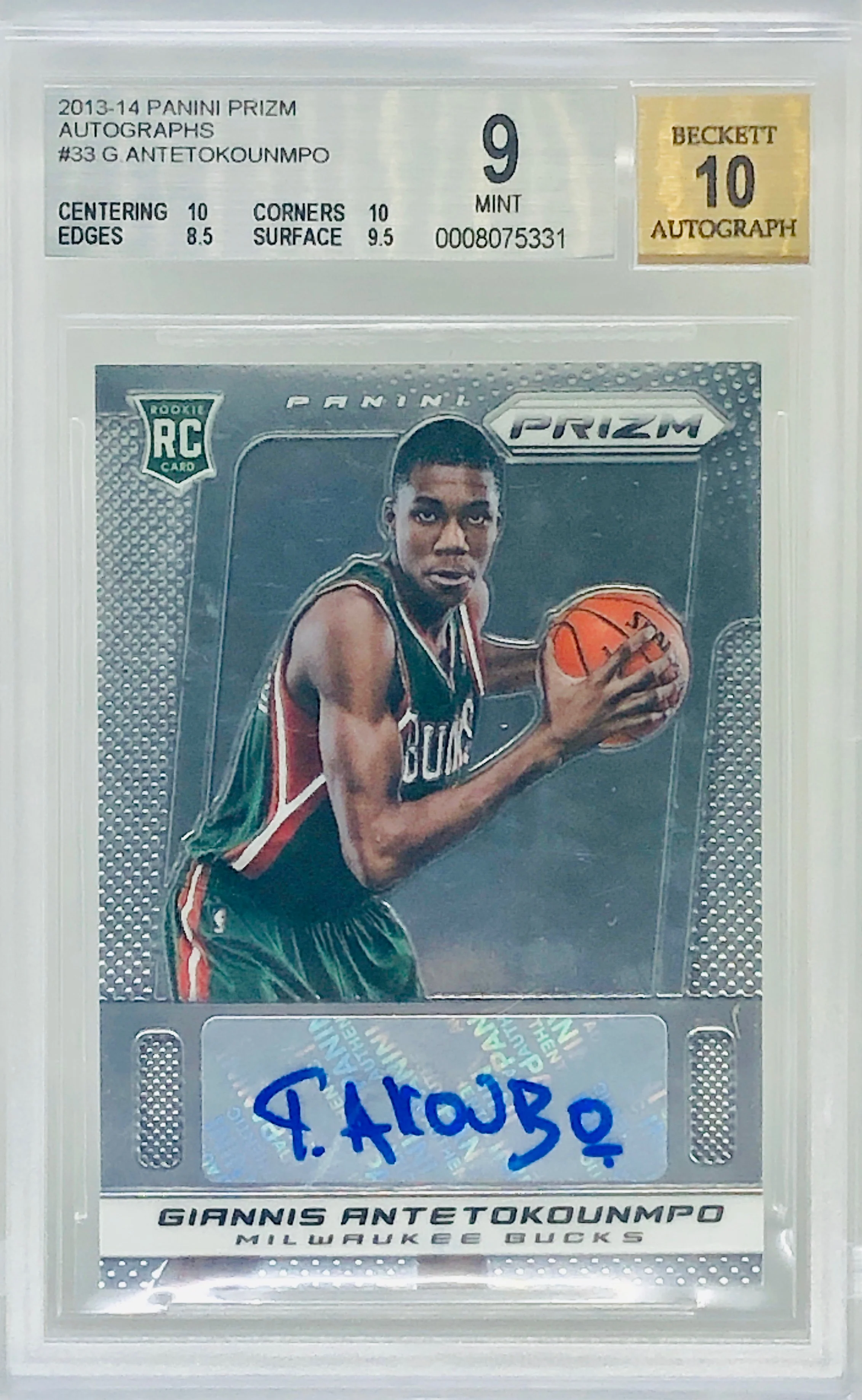 2013-14 Panini Prizm Giannis Antetokounmpo RC Auto BGS 9 w/10