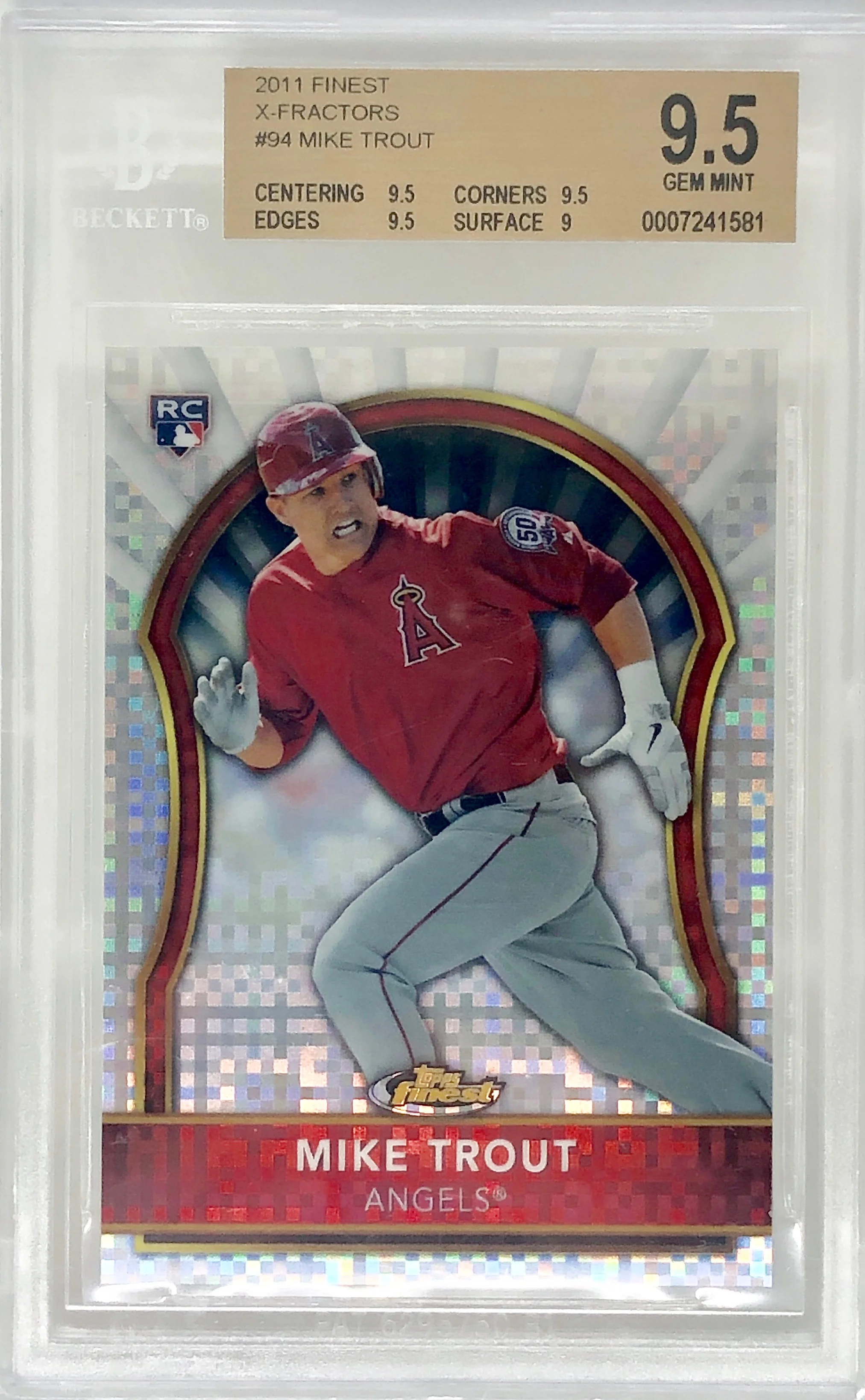 2011 Topps Finest Mike Trout Refractor Xfractor /199 Rookie Card BGS 9.5 Gem