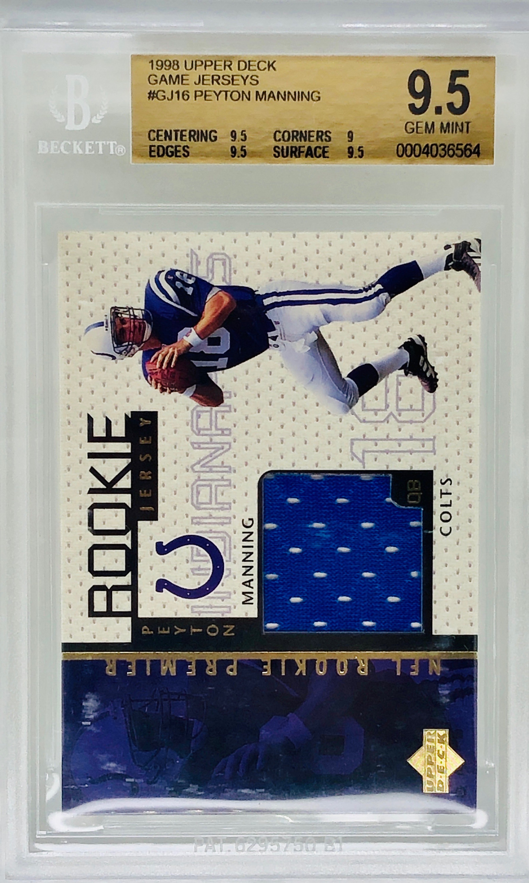 1998 Upper Deck UD Game Jersey Peyton Manning RC BGS 9.5 Gem