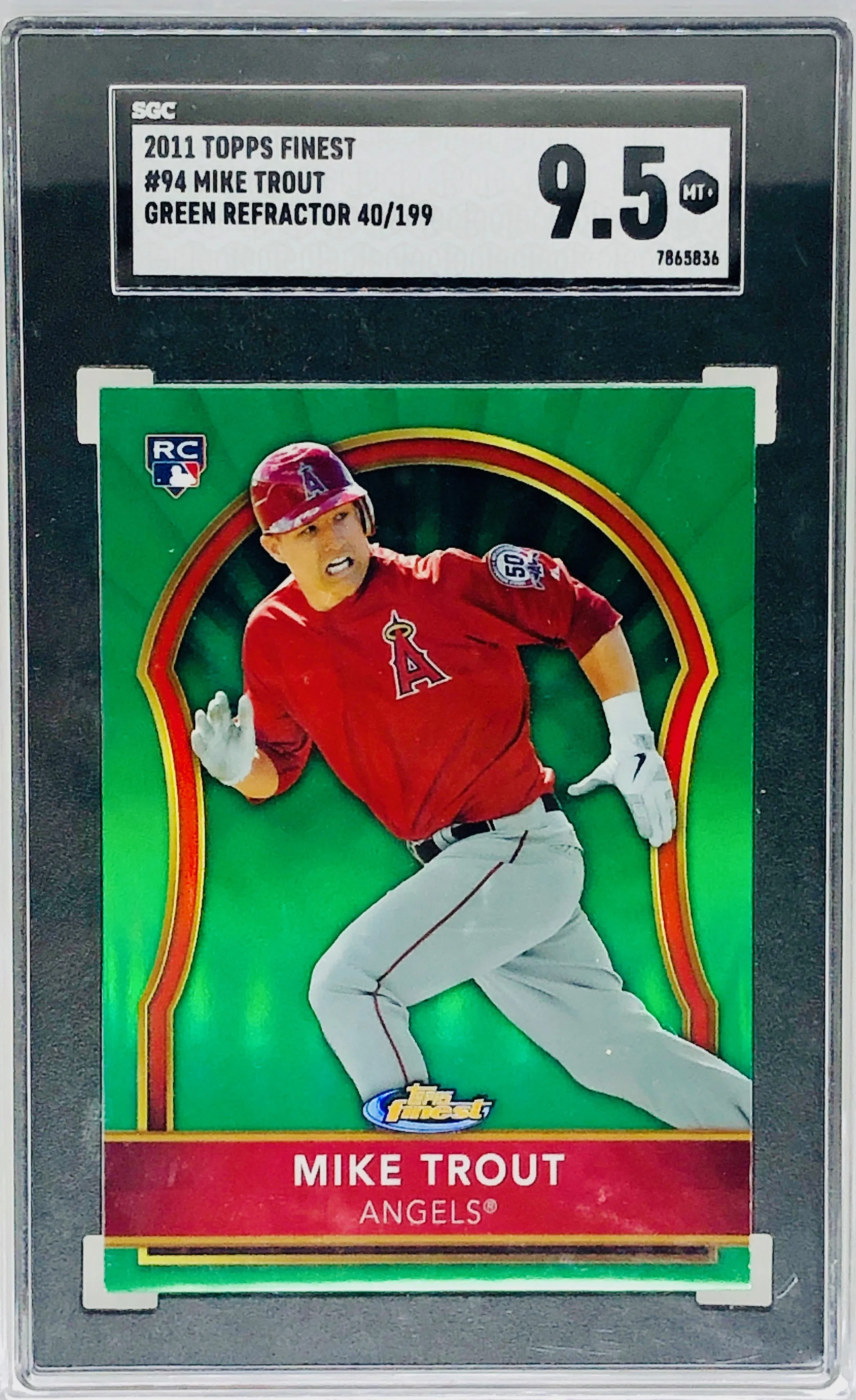 2011 Topps Finest Mike Trout Green Refractor Rookie Card /199 SGC 9.5 GEM