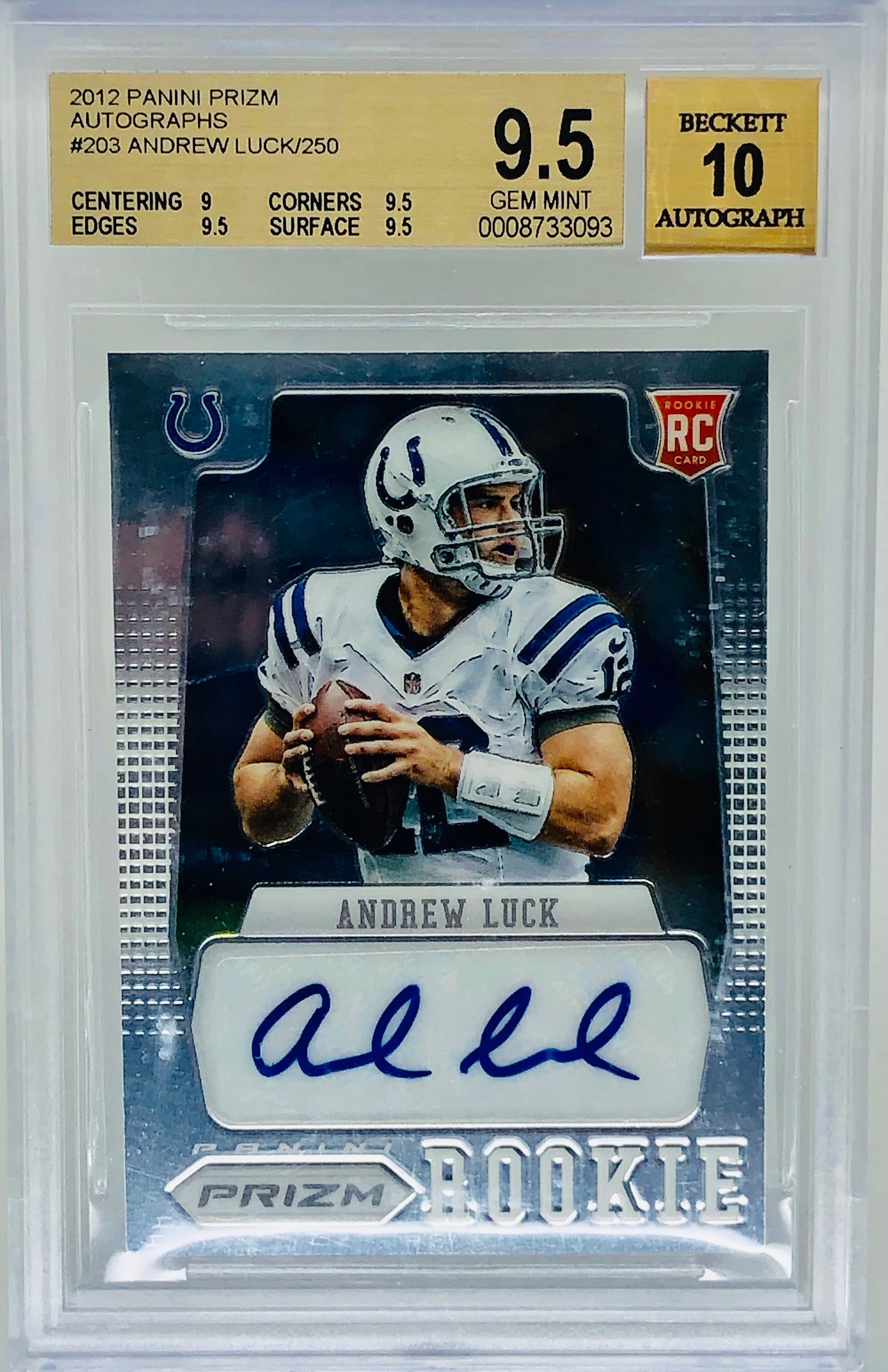 2012 Panini Prizm Andrew Luck Auto Autograph RC /250 BGS 9.5