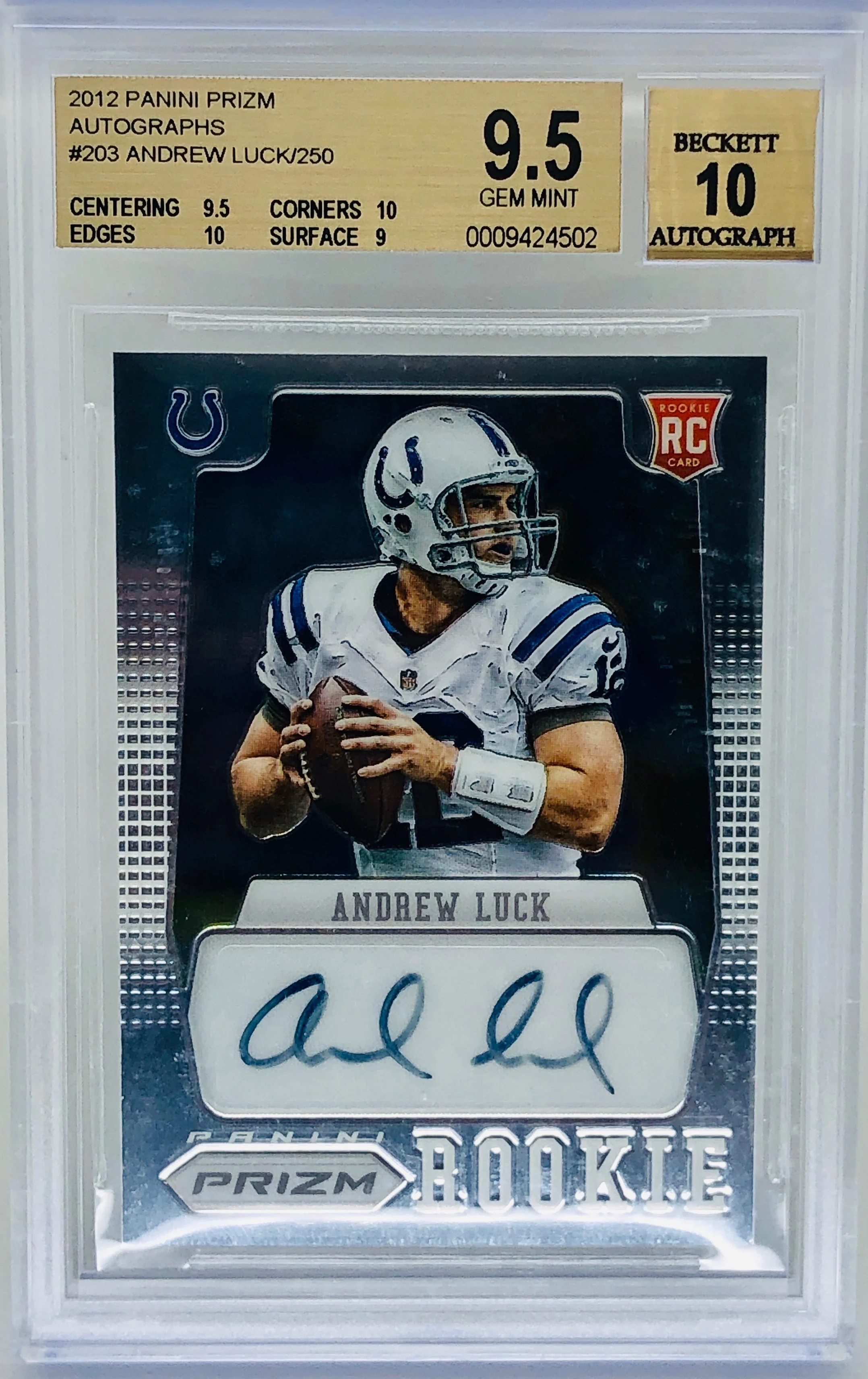 2012 Panini Prizm Andrew Luck Auto Autograph RC /250 BGS 9.5