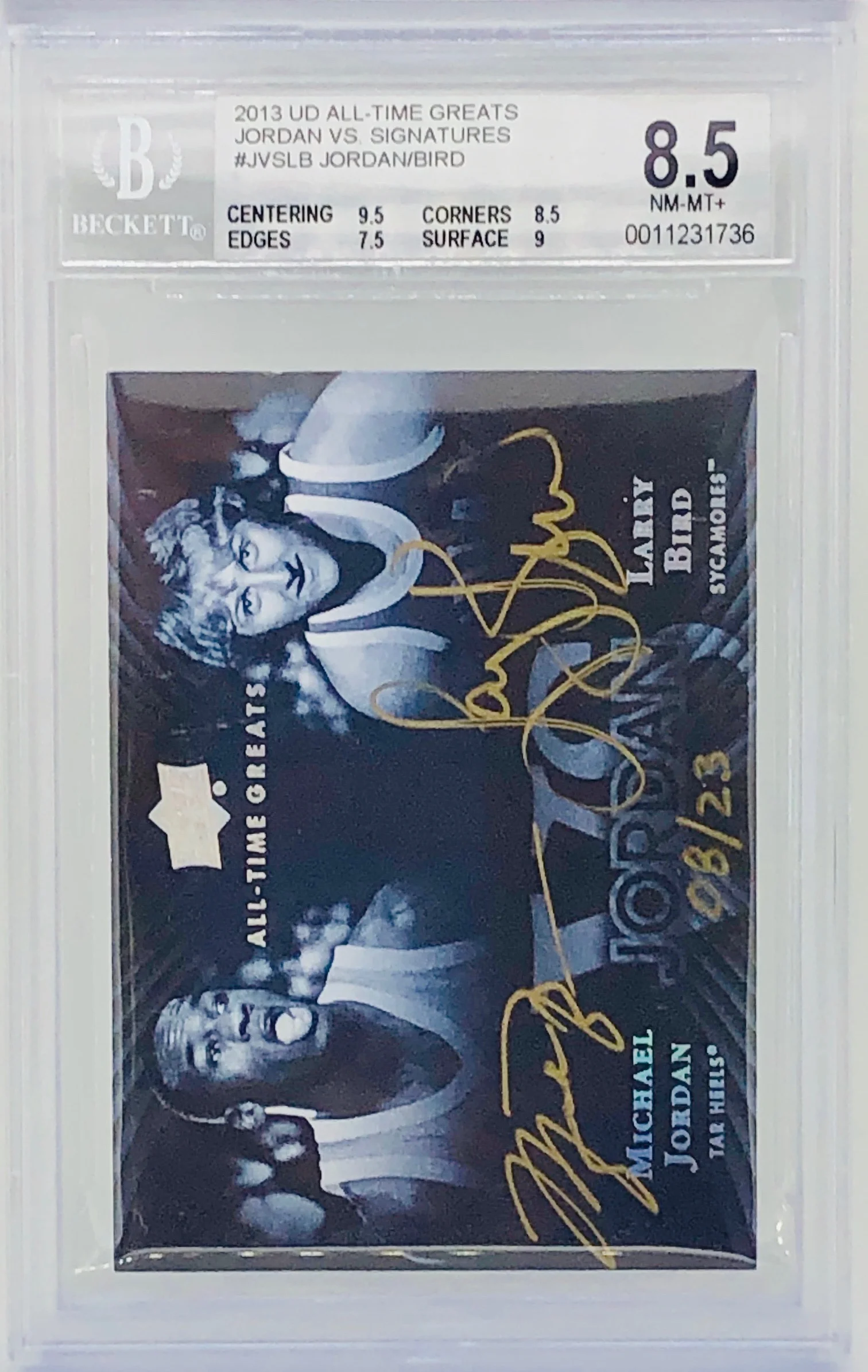2013 Upper Deck All-Time Greats Signatures Jordan vs. Bird BGS 8.5