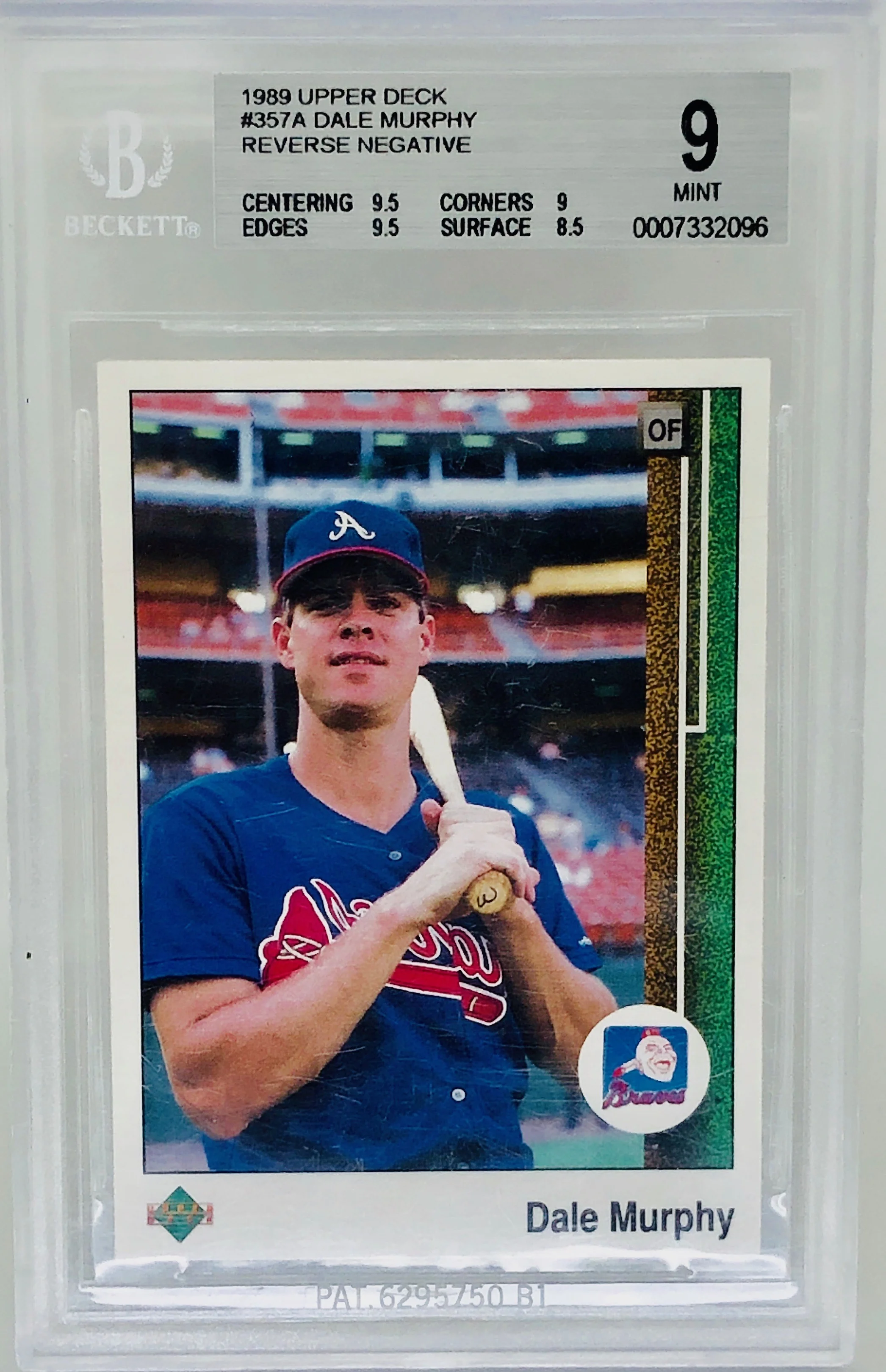 1989 Upper Deck Dale Murphy Error Reverse Negative BGS 9
