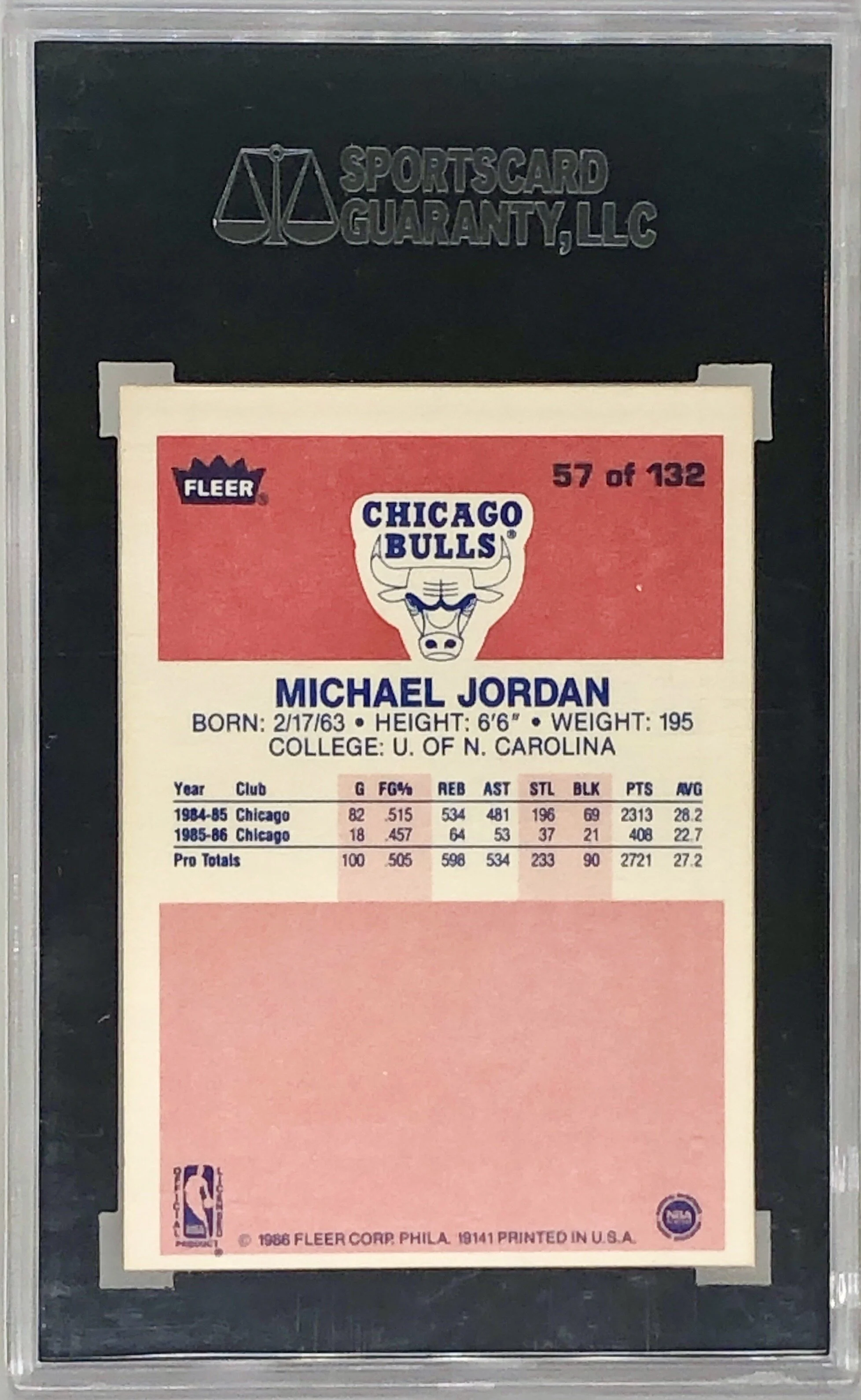1986 Fleer Michael Jordan Rookie Card RC SGC 7