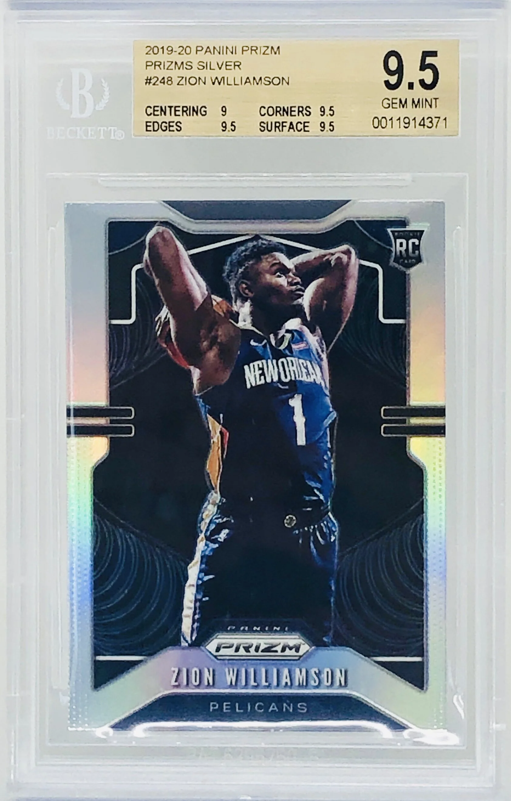 2019-20 Panini Prizm Silver Zion Williamson RC BGS 9.5 GEM