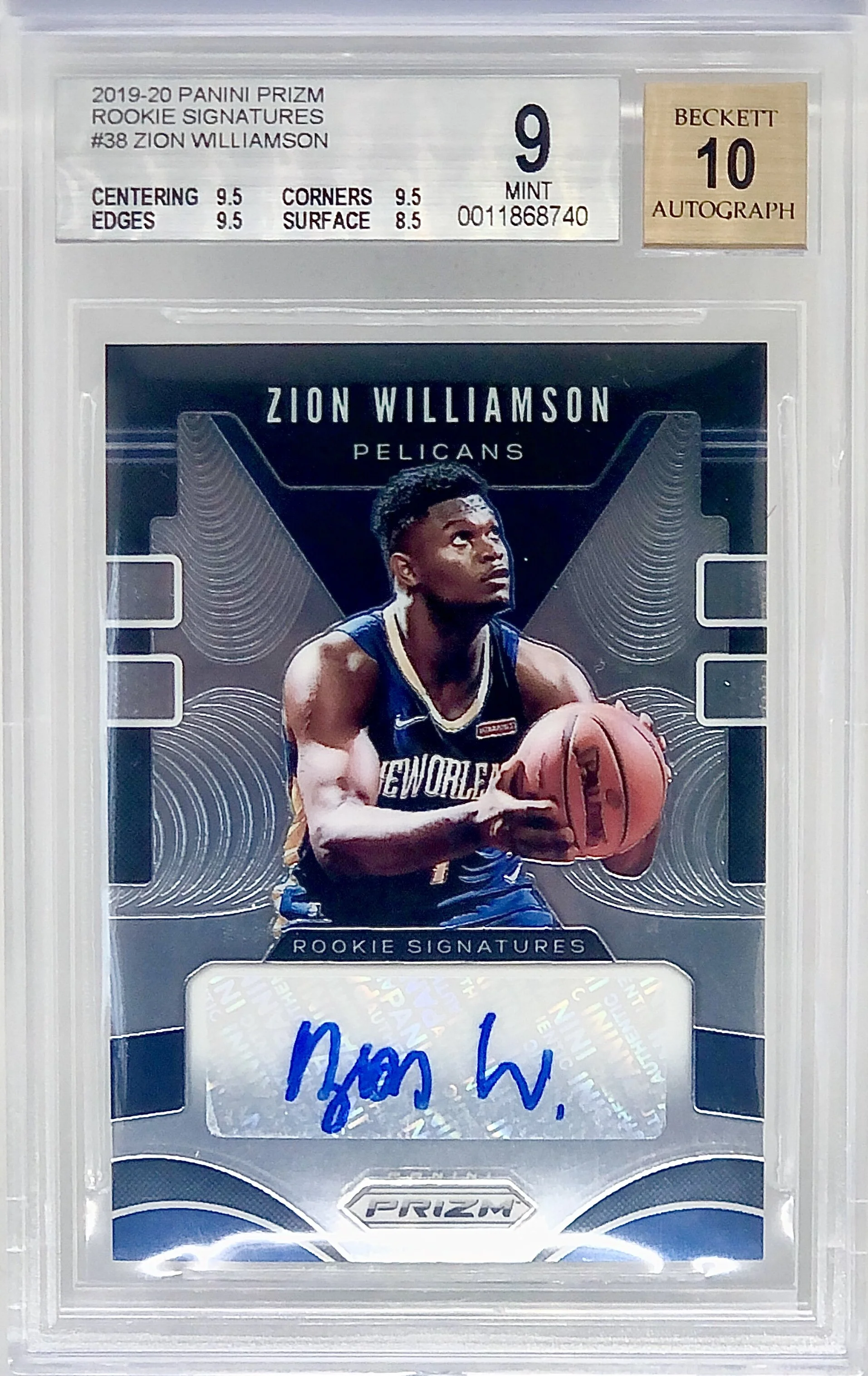2019-20 Panini Prizm Rookie Signatures Zion Williamson BGS 9
